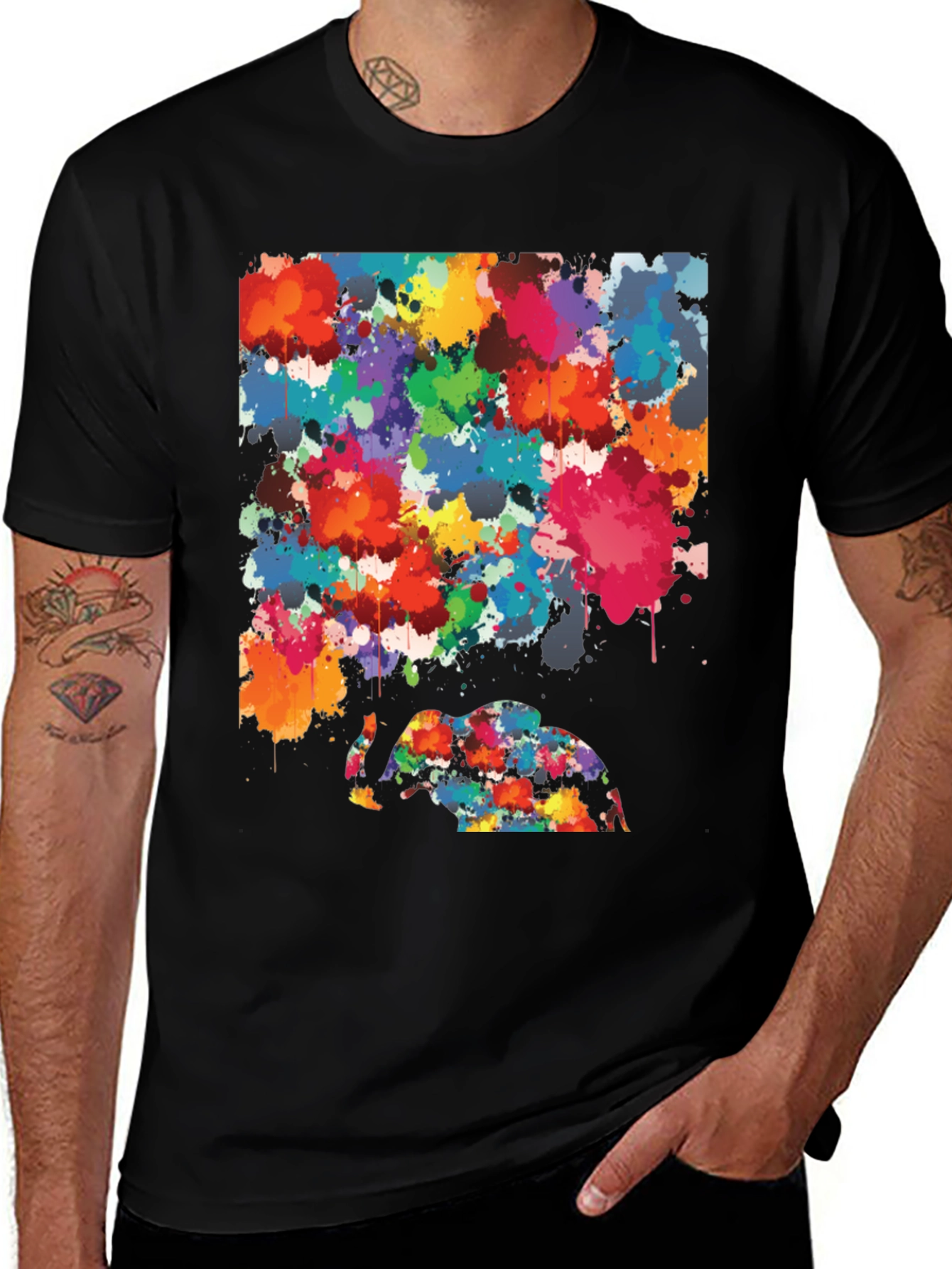 Variant 8 of Abstract Elephant Splatter Art Black T-Shirt