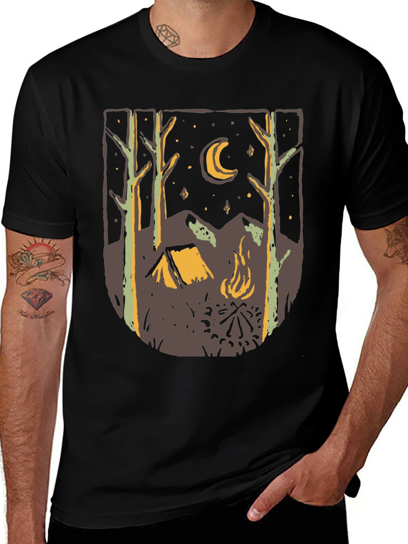 Variant 22 of Camping Scene Graphic Tee - Night Adventure Shirt