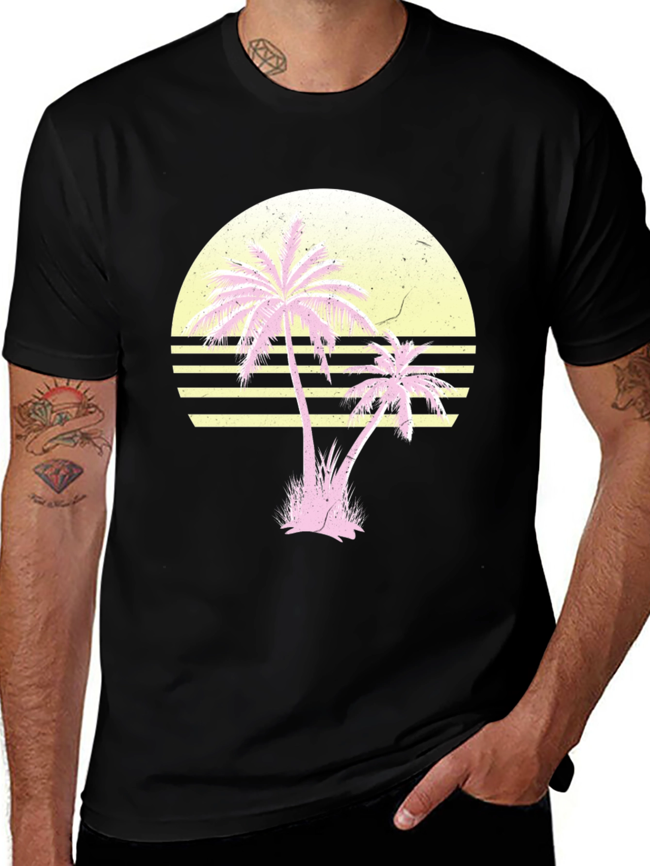 Variant 27 of Retro Sunset Palm Tree Graphic Tee - Black