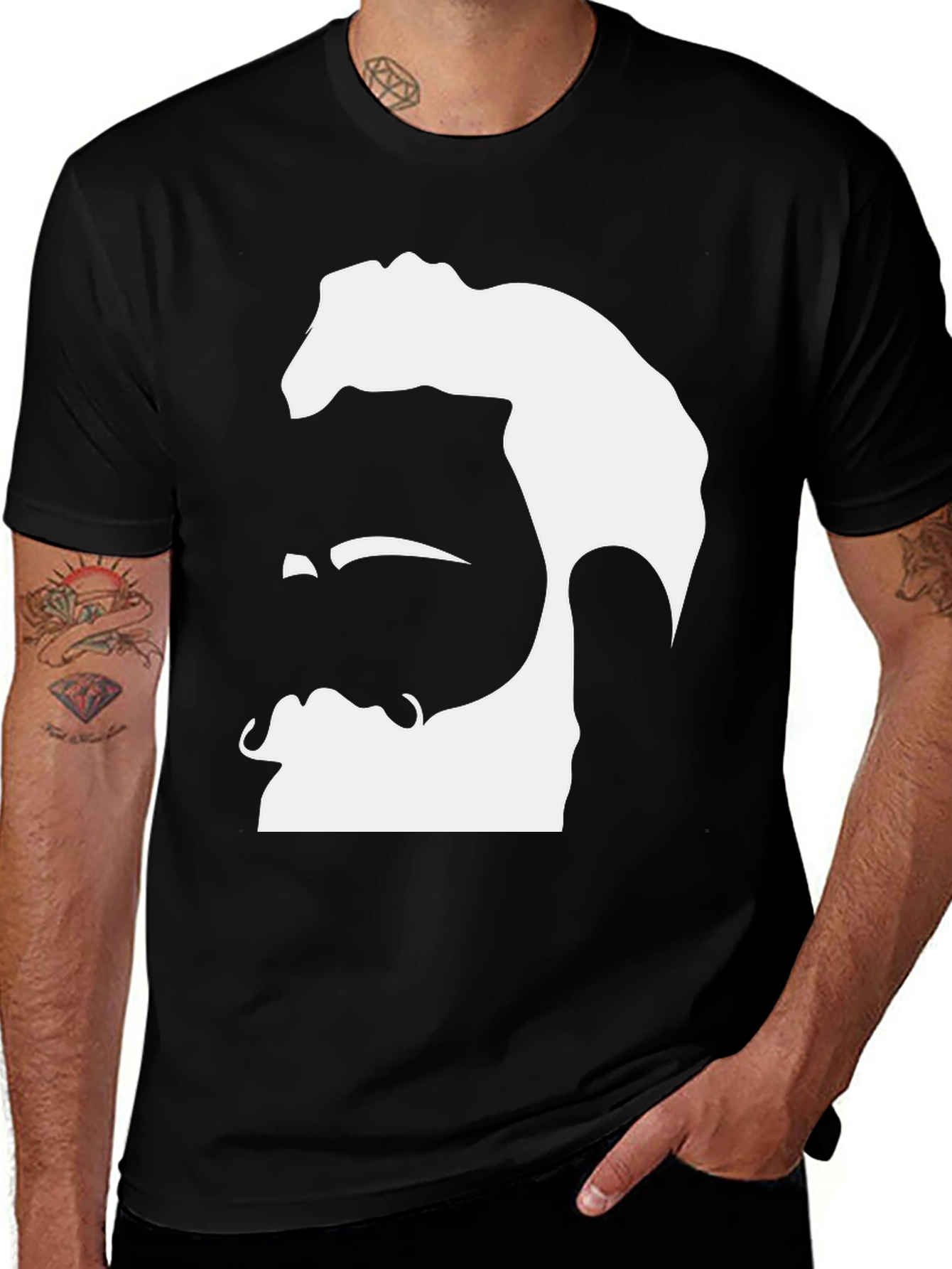 Variant 24 of Black T-Shirt with Silhouette of Bearded Man