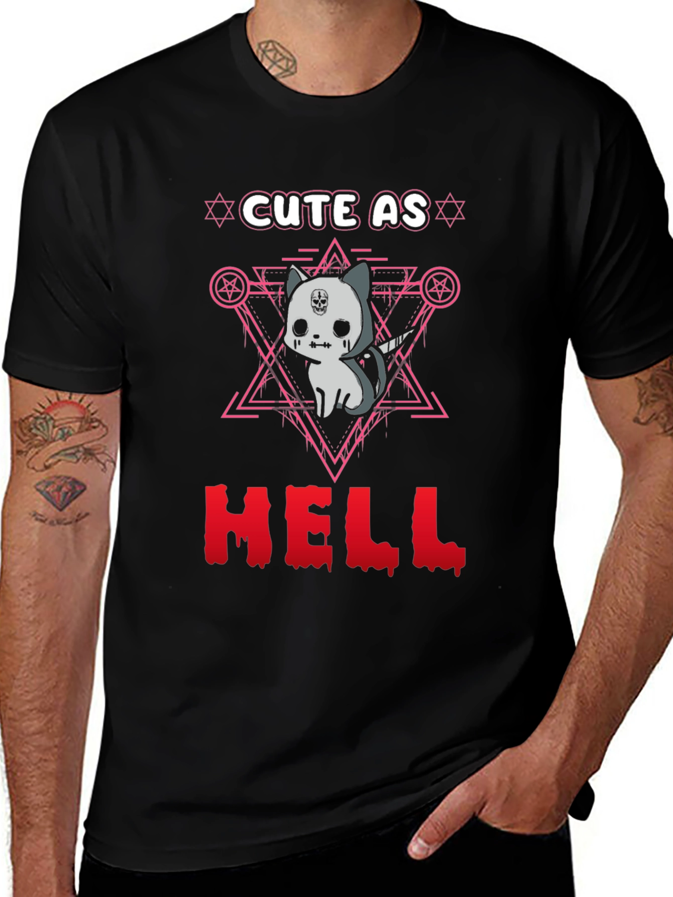 Black Cute as Hell T-Shirt Gothic Satanic Cat main image