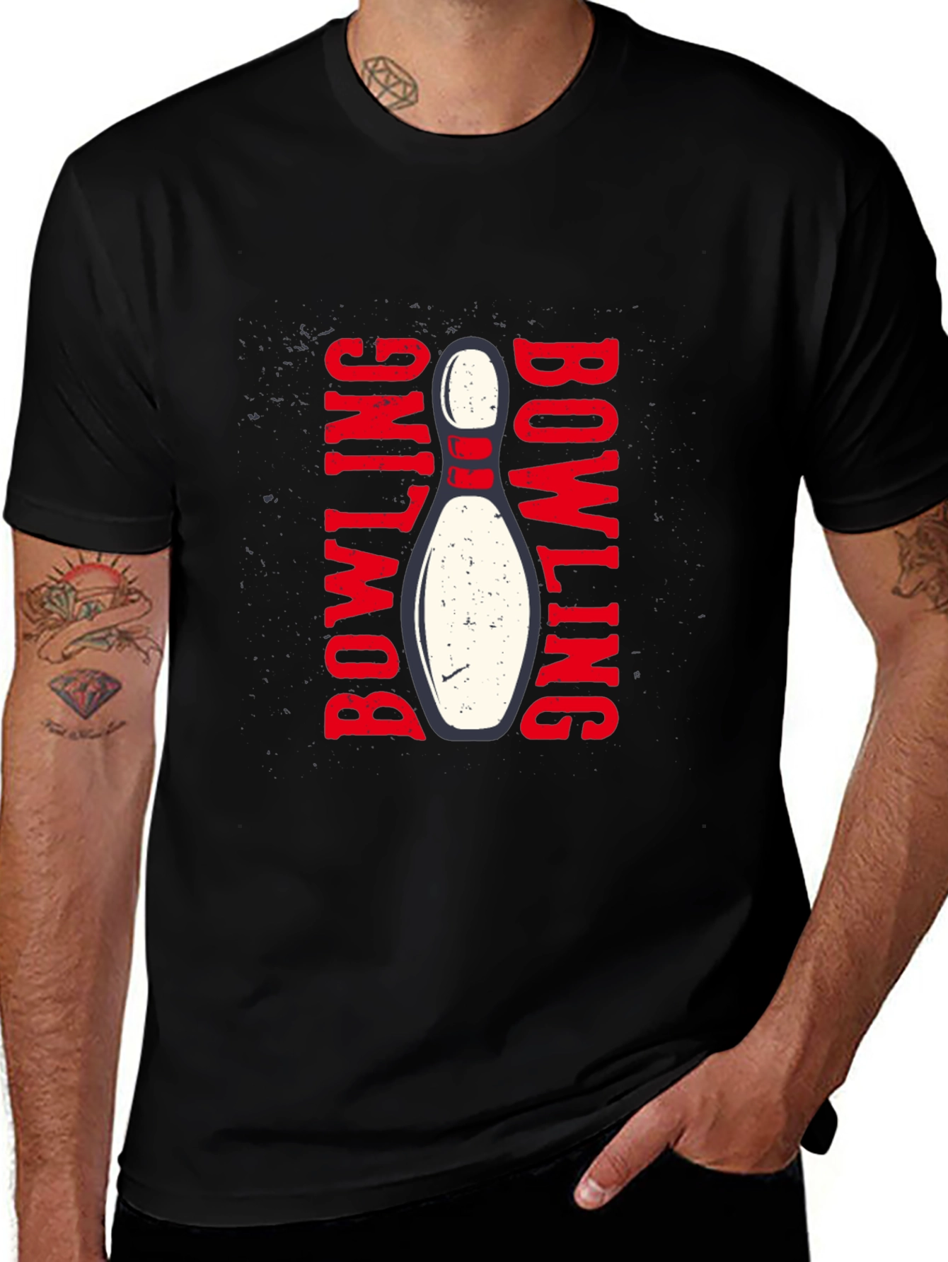 Variant 14 of Bowling Strike Graphic T-Shirt - Black Cotton Tee