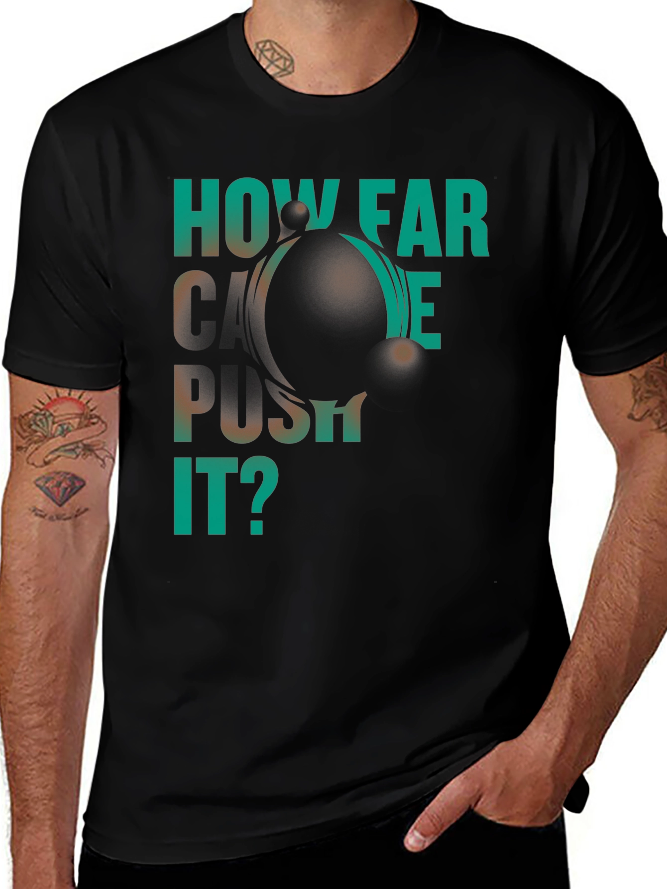 Variant 19 of How Far Can We Push It? Black Graphic T-Shirt