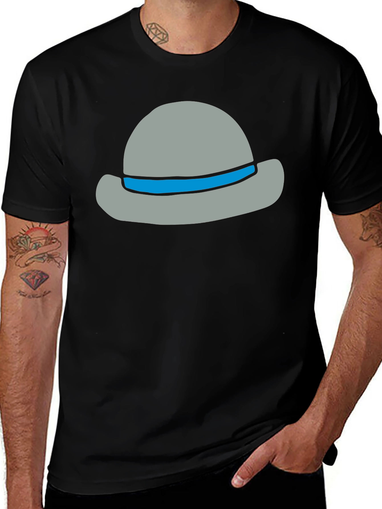 Black Stylish Cartoon Hat Graphic Tee - Unisex Cotton Blend main image