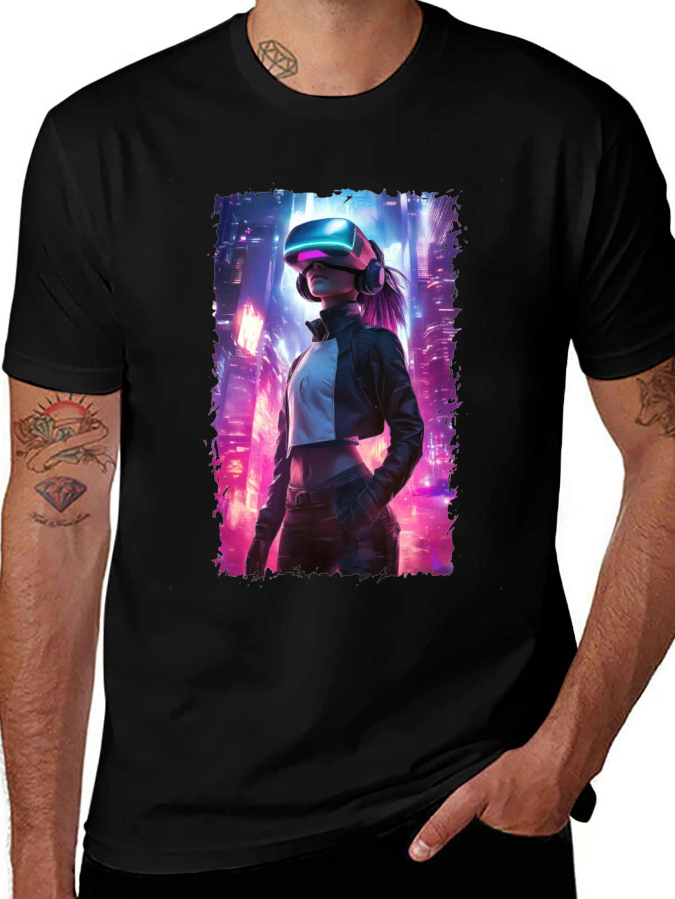 Variant 7 of VR Cityscape Graphic Tee - Futuristic Style