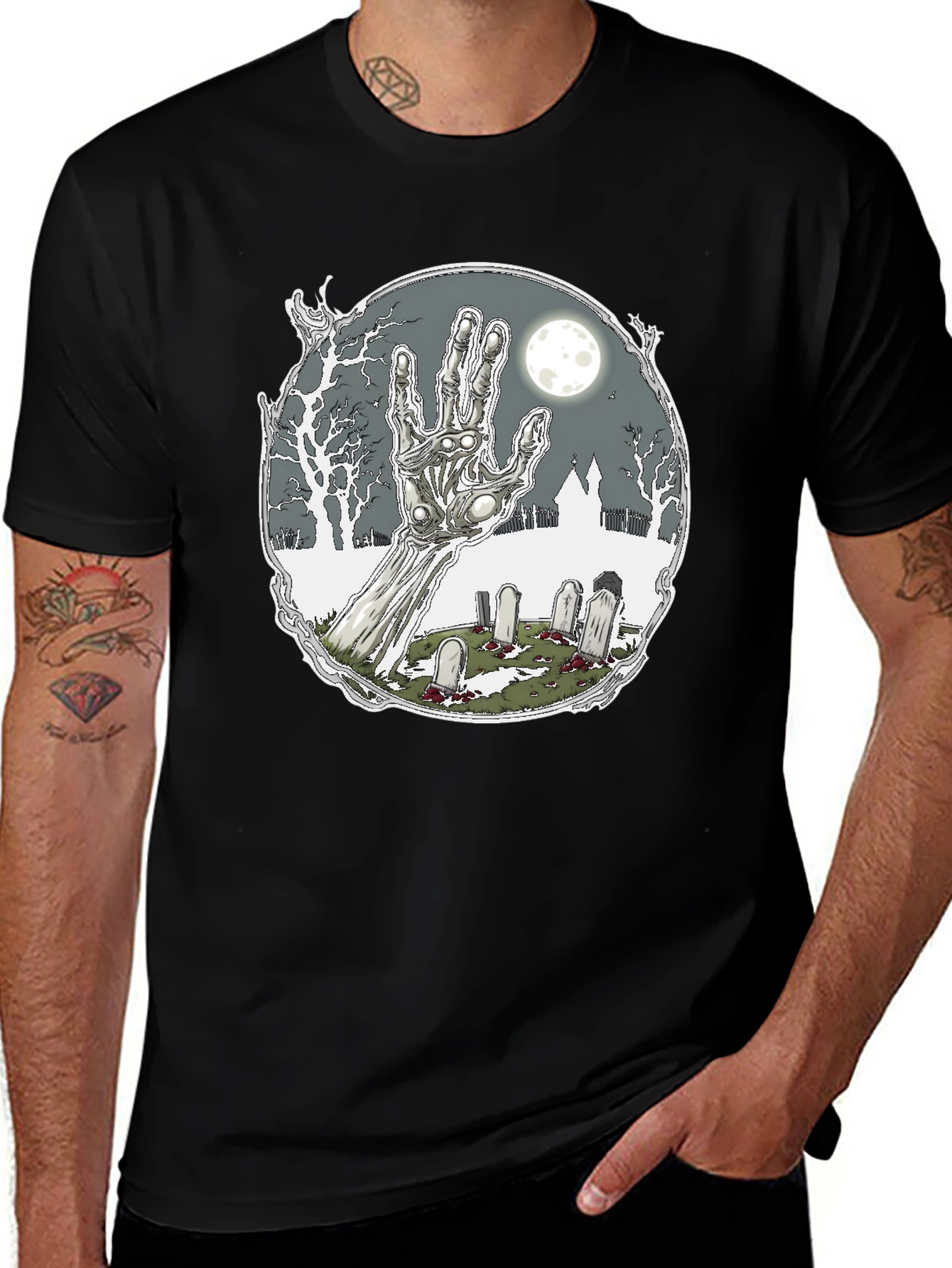 Variant 6 of Zombie Hand Graveyard Graphic Tee - Black