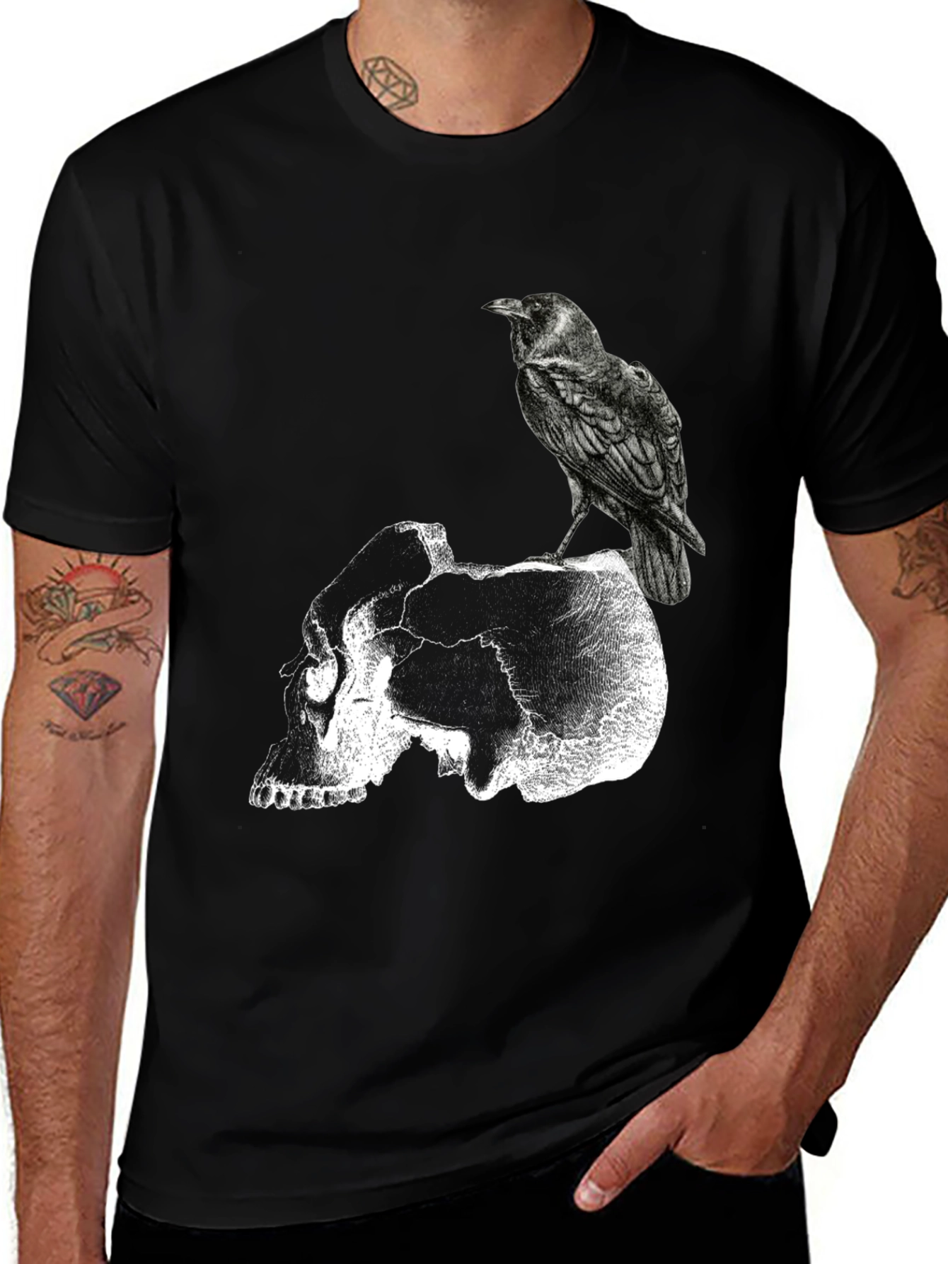 Variant 21 of Skull & Raven Graphic T-Shirt - Gothic Style