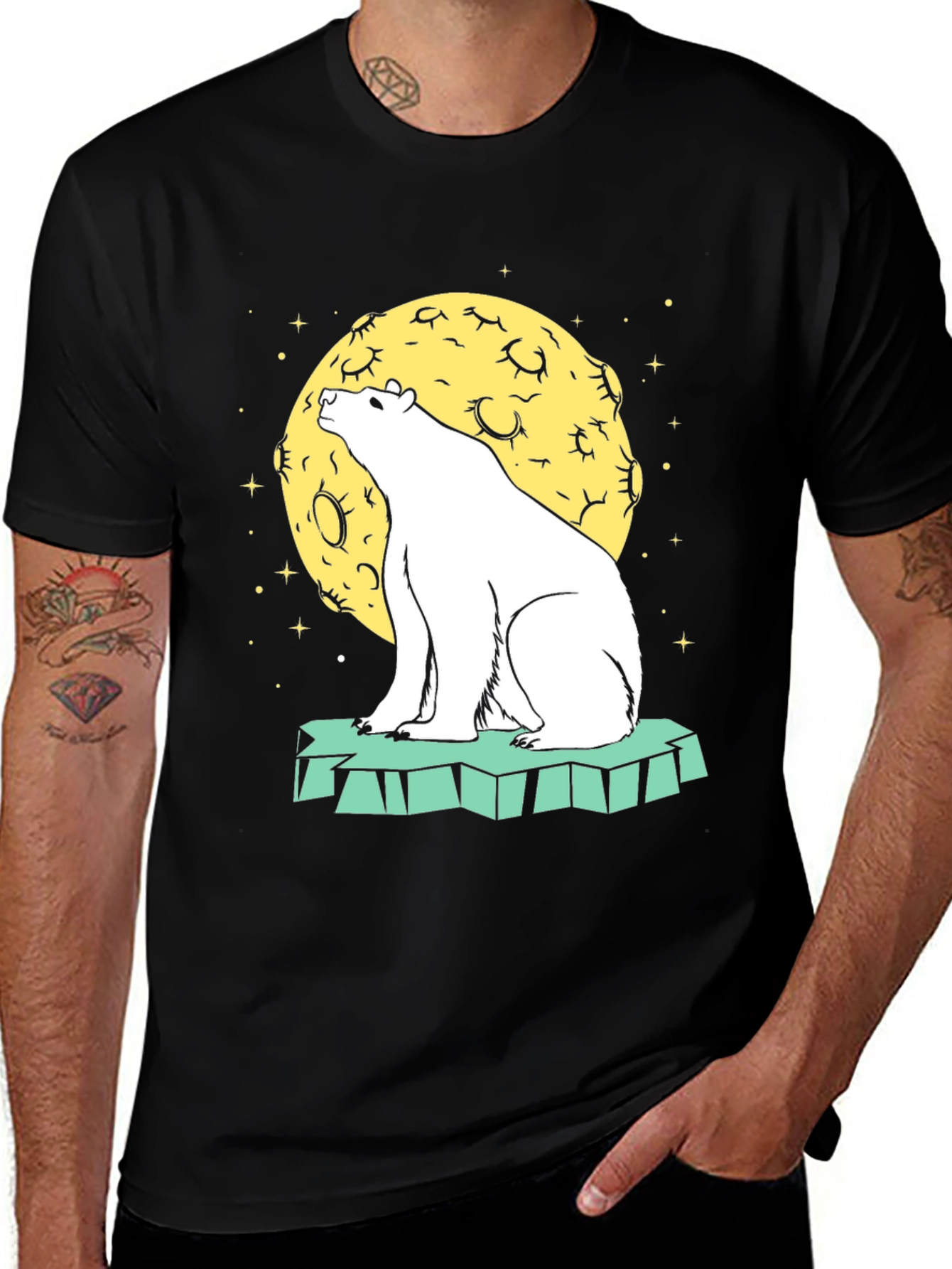 Variant 20 of Polar Bear Moon Graphic Tee - Black Cotton Blend Shirt