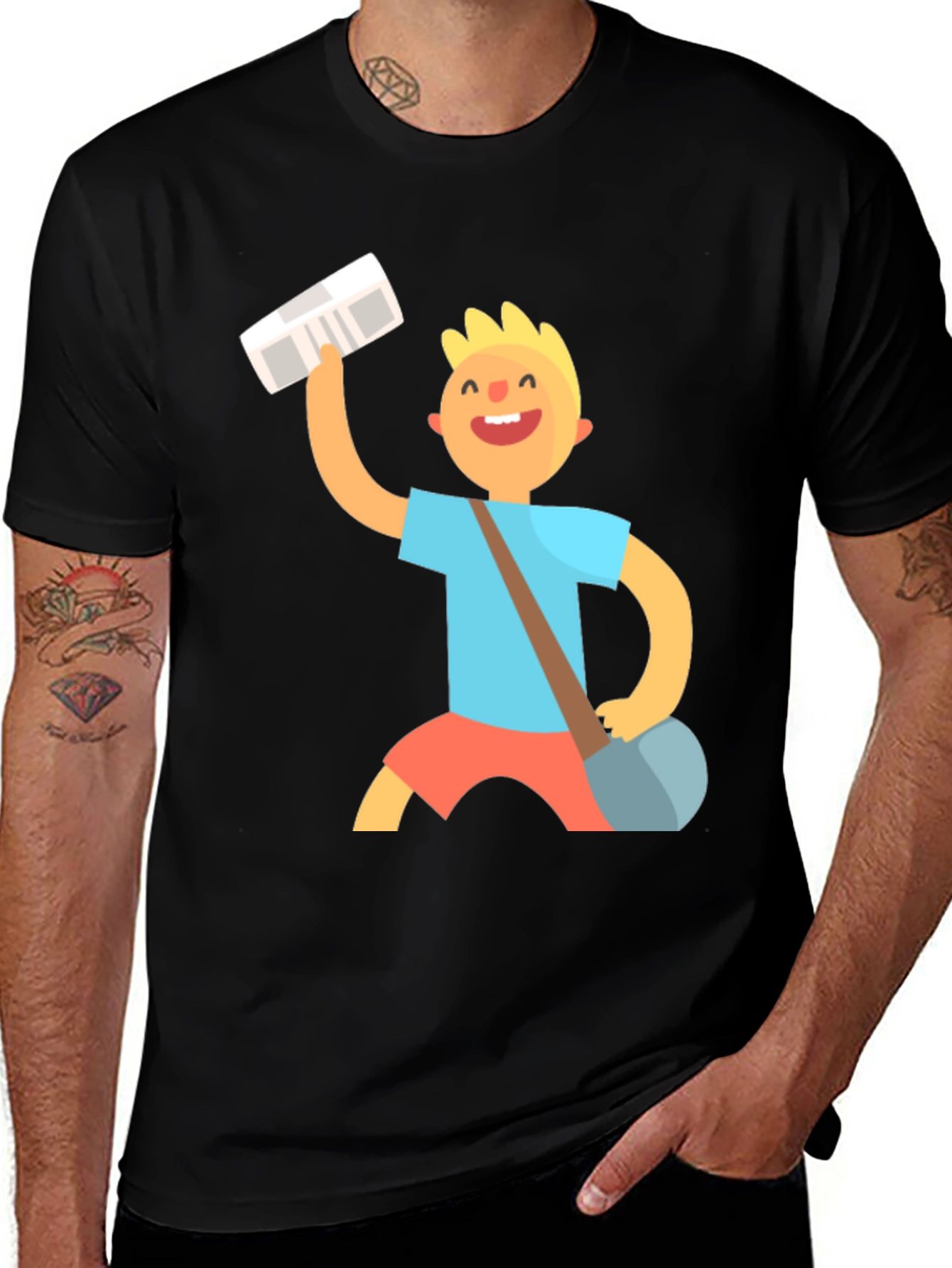 Black Cartoon Mailman Black T-Shirt main image