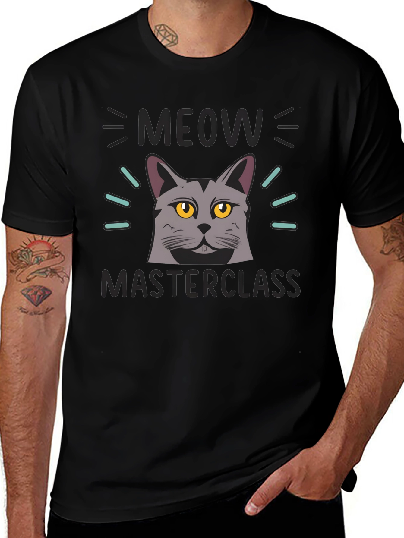 Variant 19 of Meow Masterclass Cat Graphic Black T-Shirt