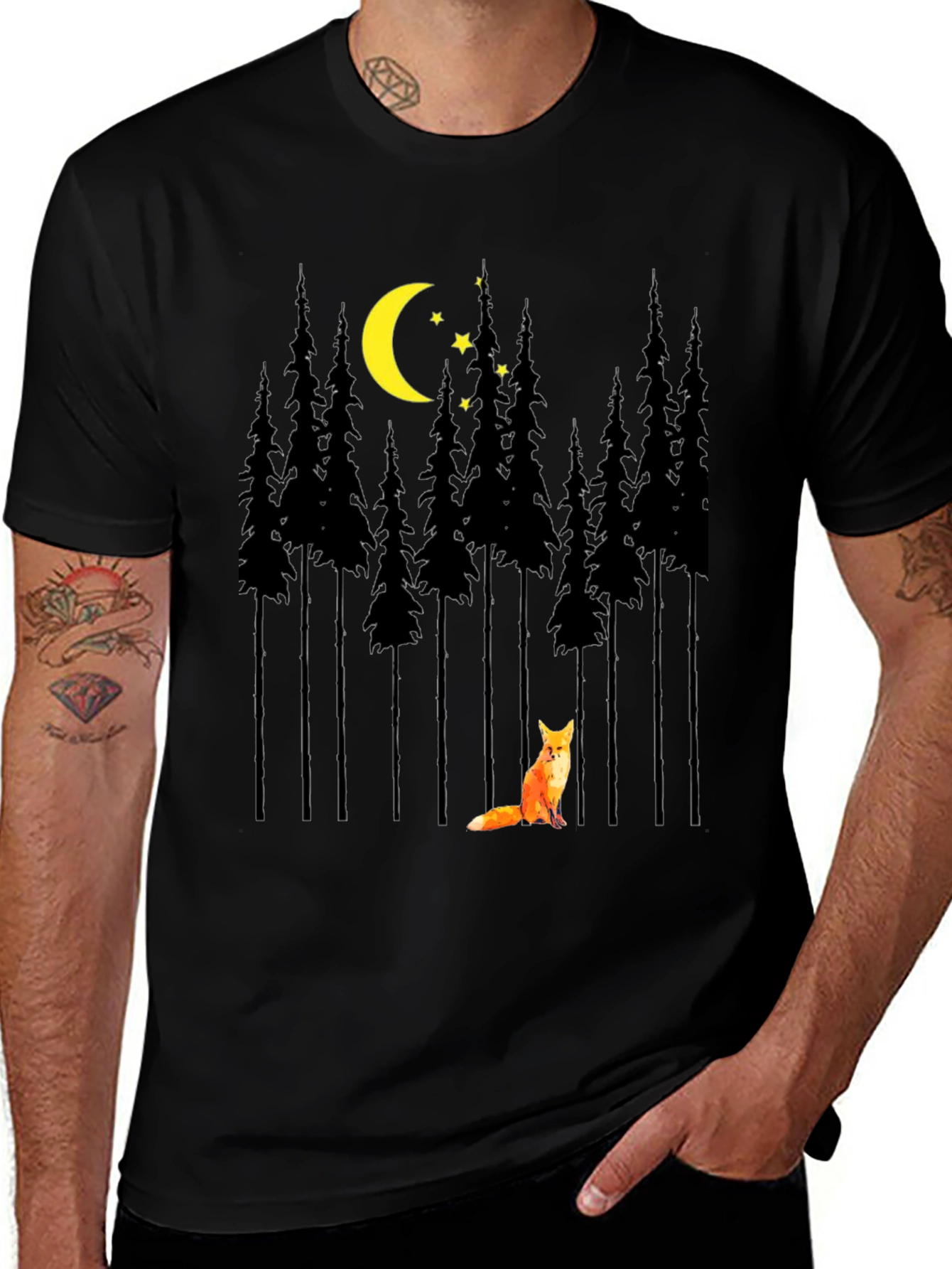 Variant 24 of Fox in Forest Graphic Tee - Moonlit Night Design