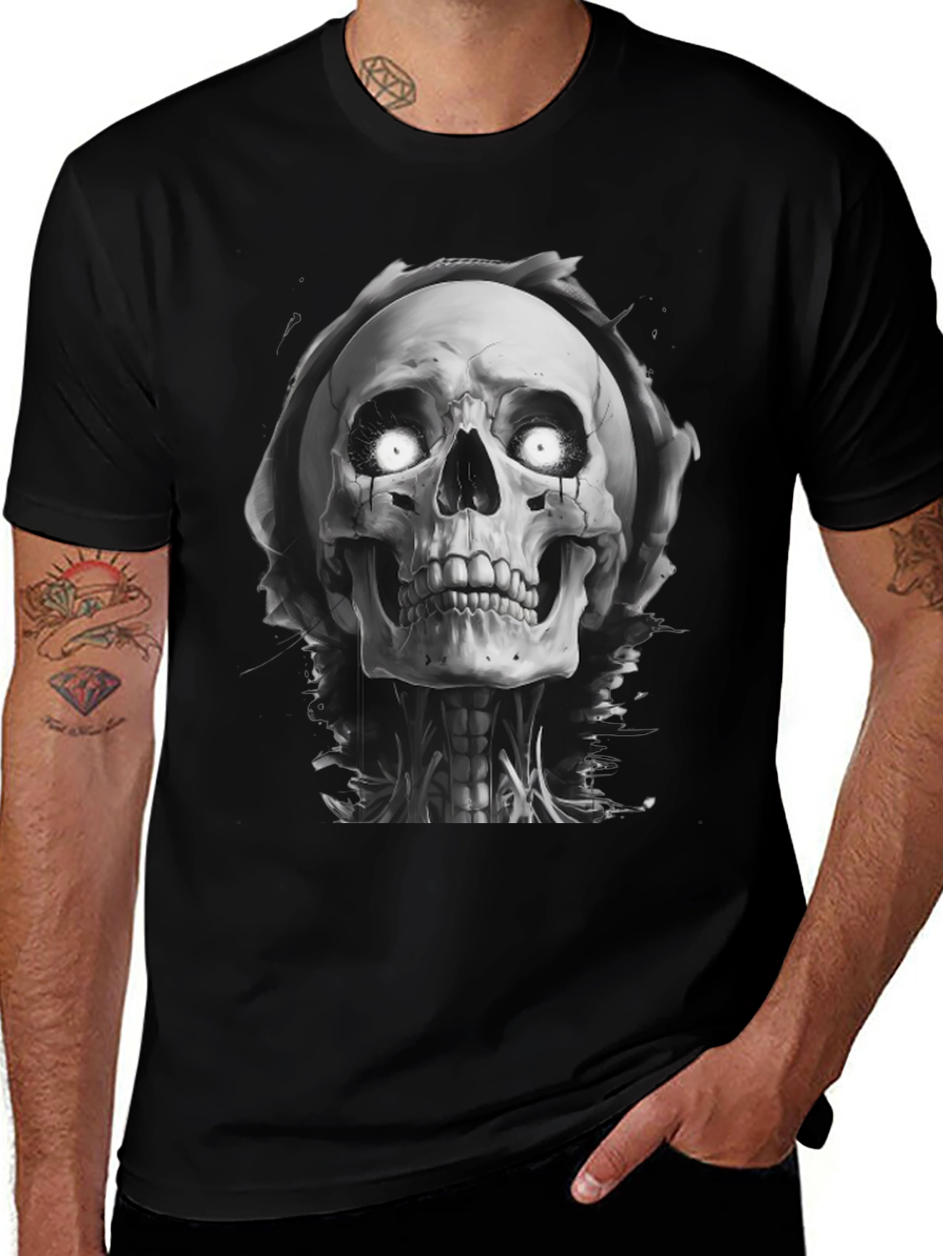 Variant 11 of Grim Reaper Skull Graphic Black T-Shirt
