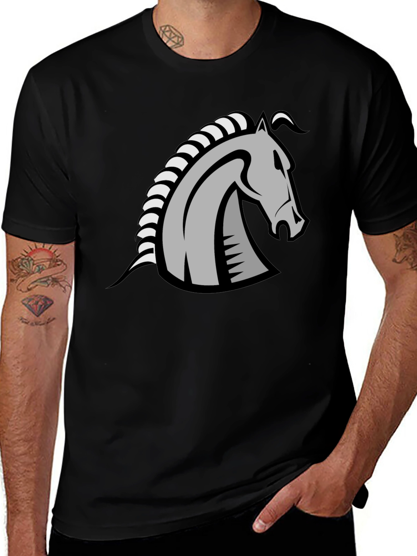 Variant 27 of Knight Horse Graphic Tee - Stylish Black T-Shirt