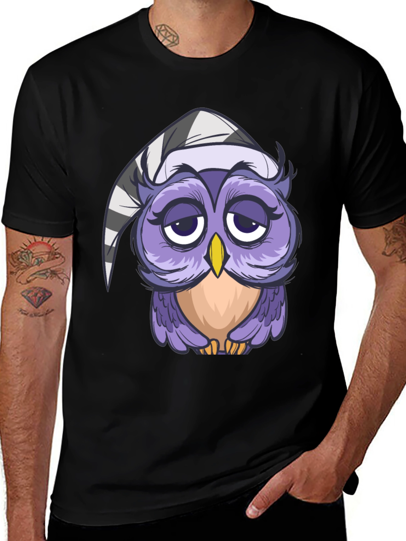 Sleepy Owl T-Shirt - Cute Cartoon Design
