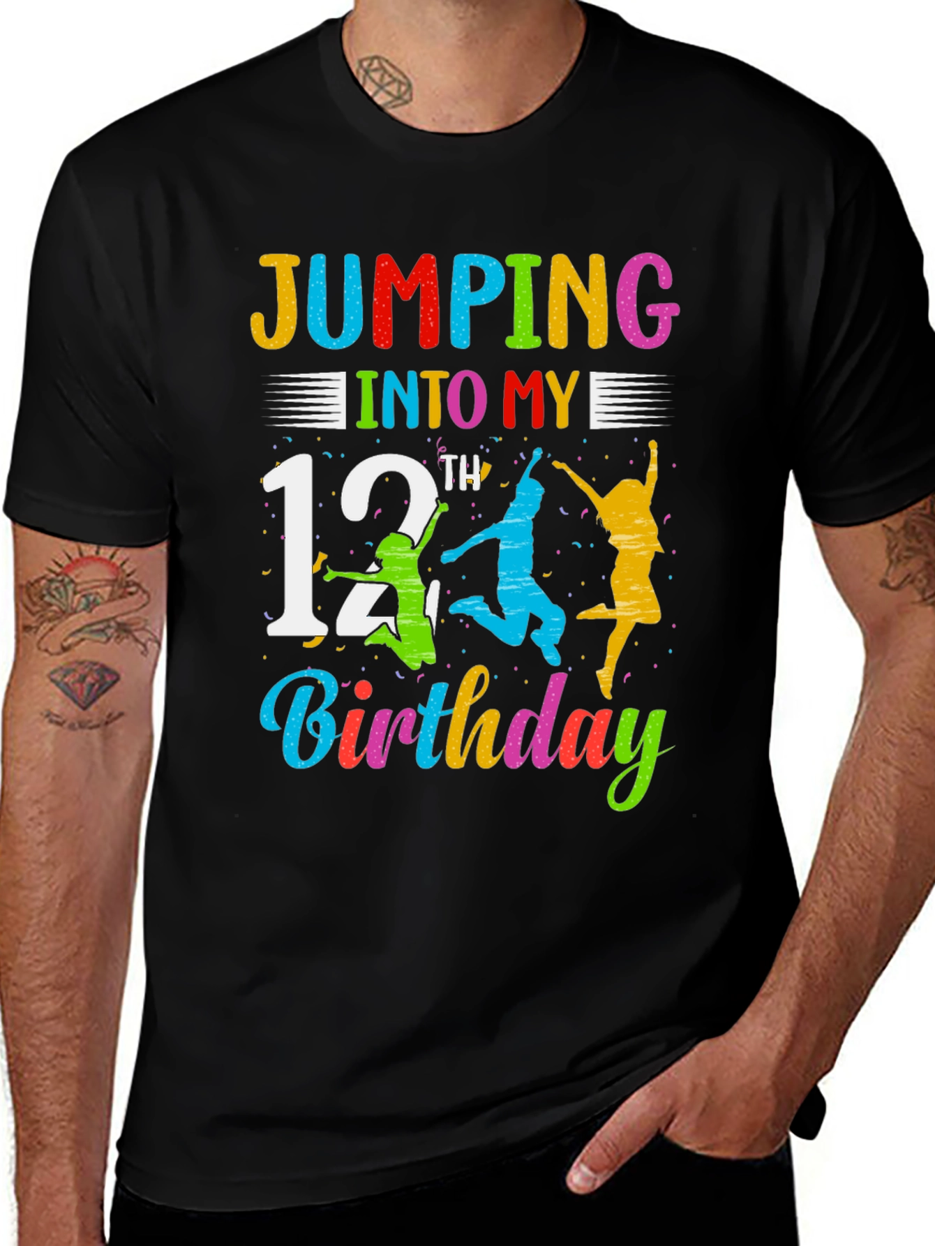 Jumping Into My 12th Birthday Black T-Shirt
