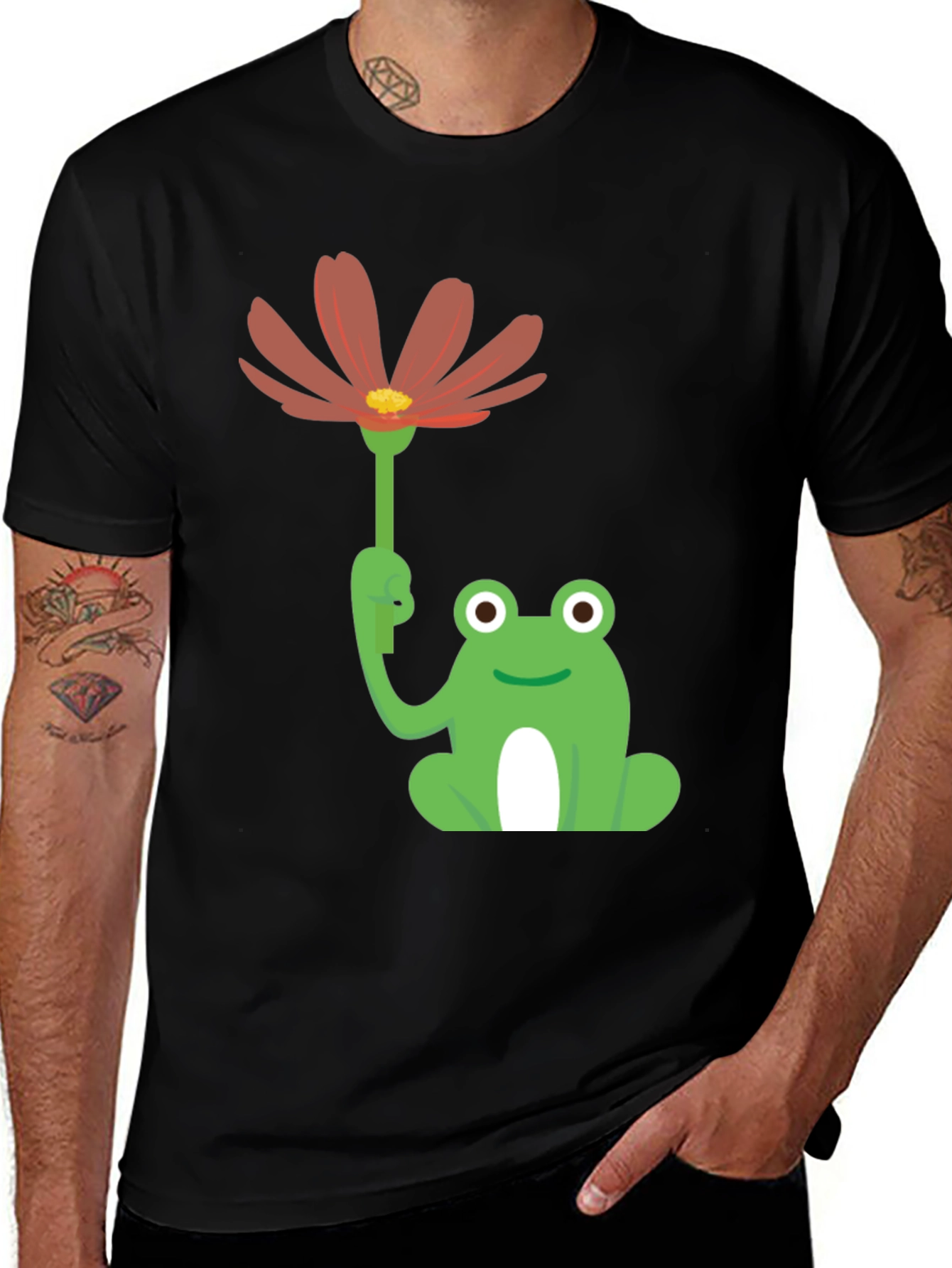 Variant 26 of Frog Holding Flower Graphic Tee - Cute Cartoon T-Shirt