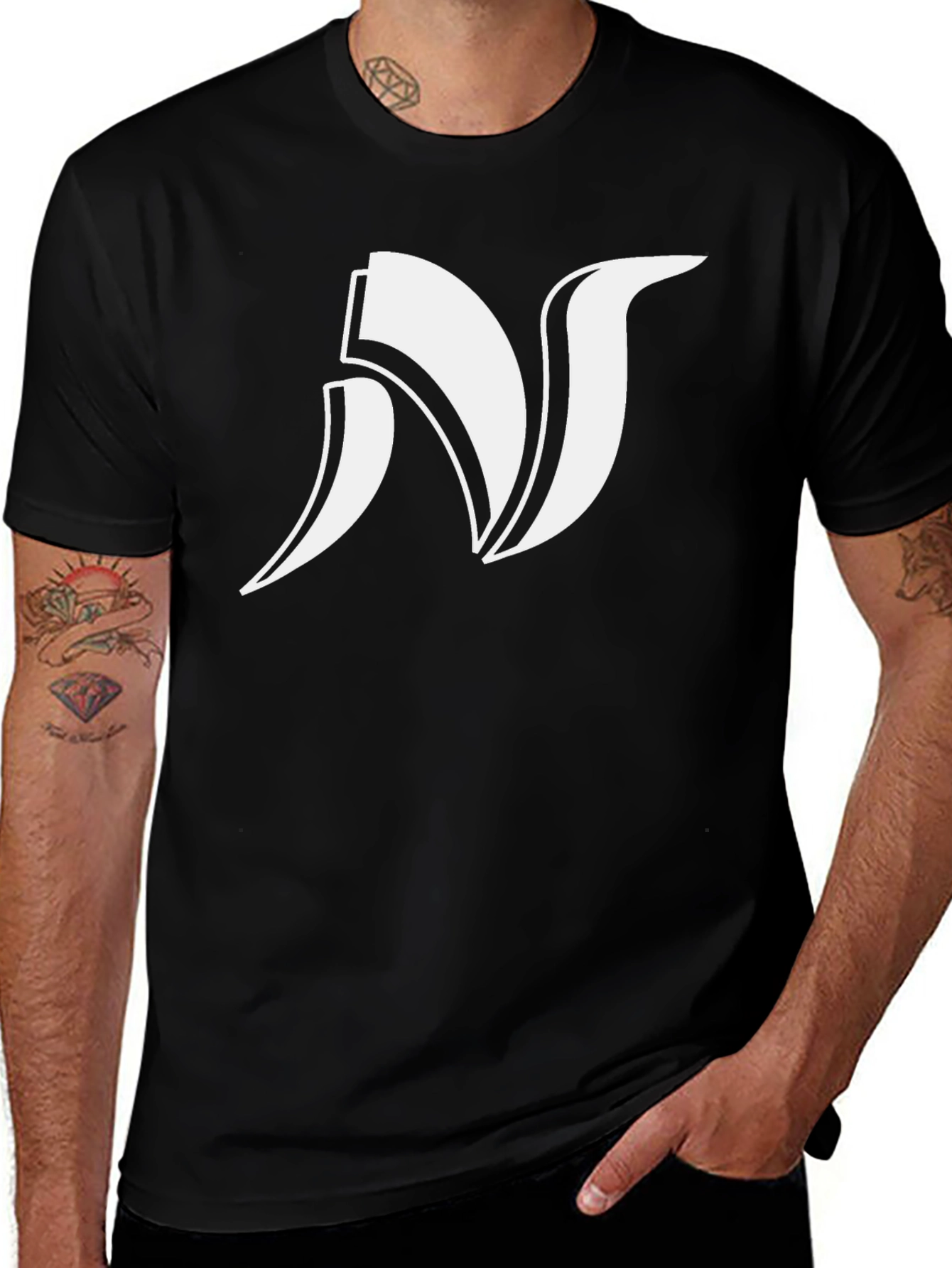 Bold Initial 'N' Graphic Black Tee