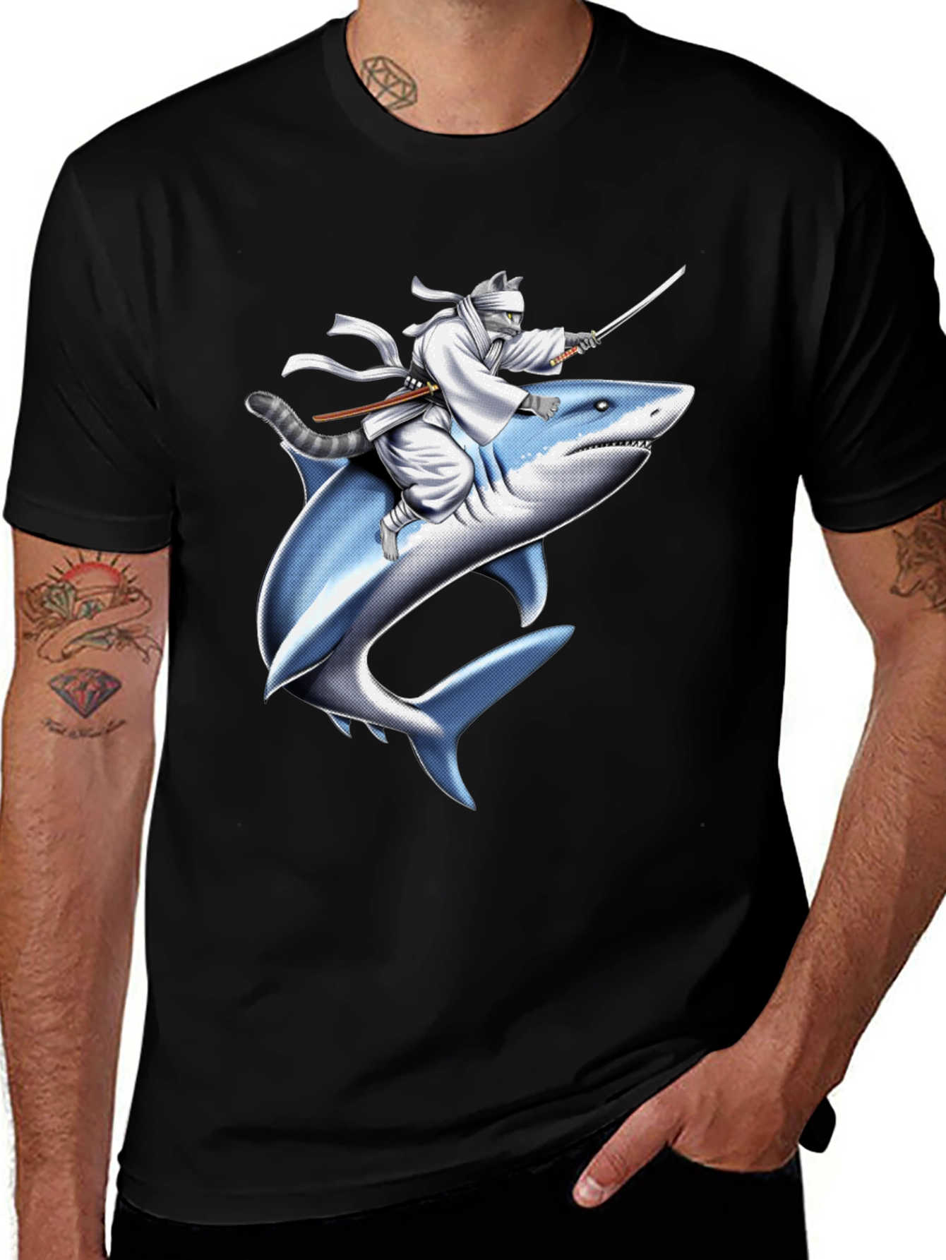 Variant 29 of Ninja Cat Riding Shark T-Shirt