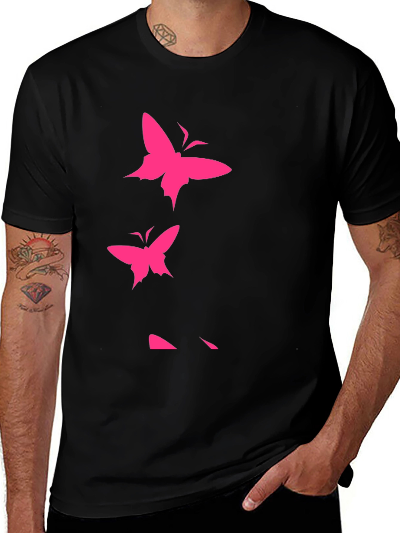 Variant 27 of Pink Butterfly Graphic Black T-Shirt