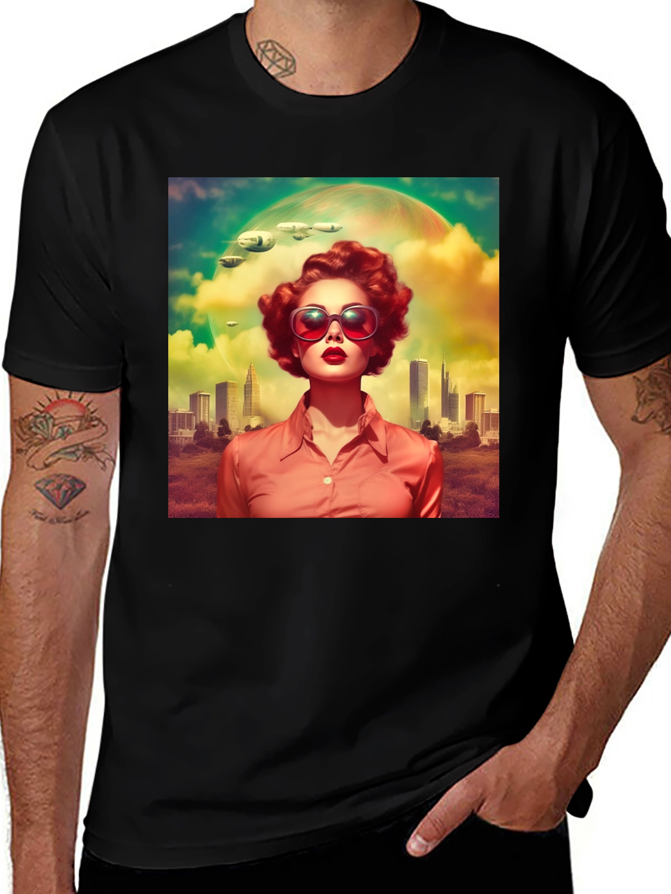 Variant 23 of Retro Futuristic T-Shirt - Sci-Fi Woman Design
