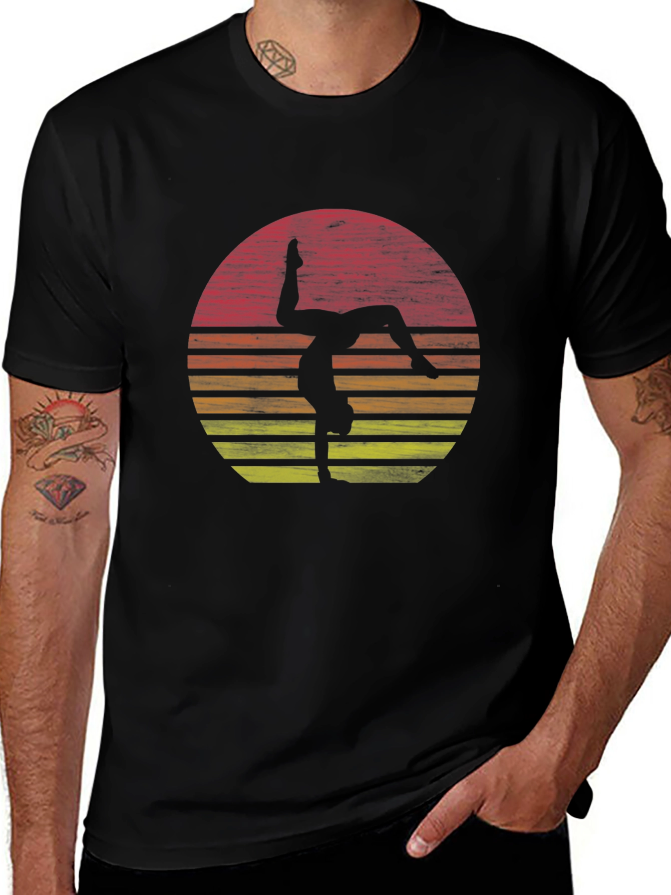 Variant 30 of Gymnast Sunset Graphic Tee - Black Cotton T-Shirt