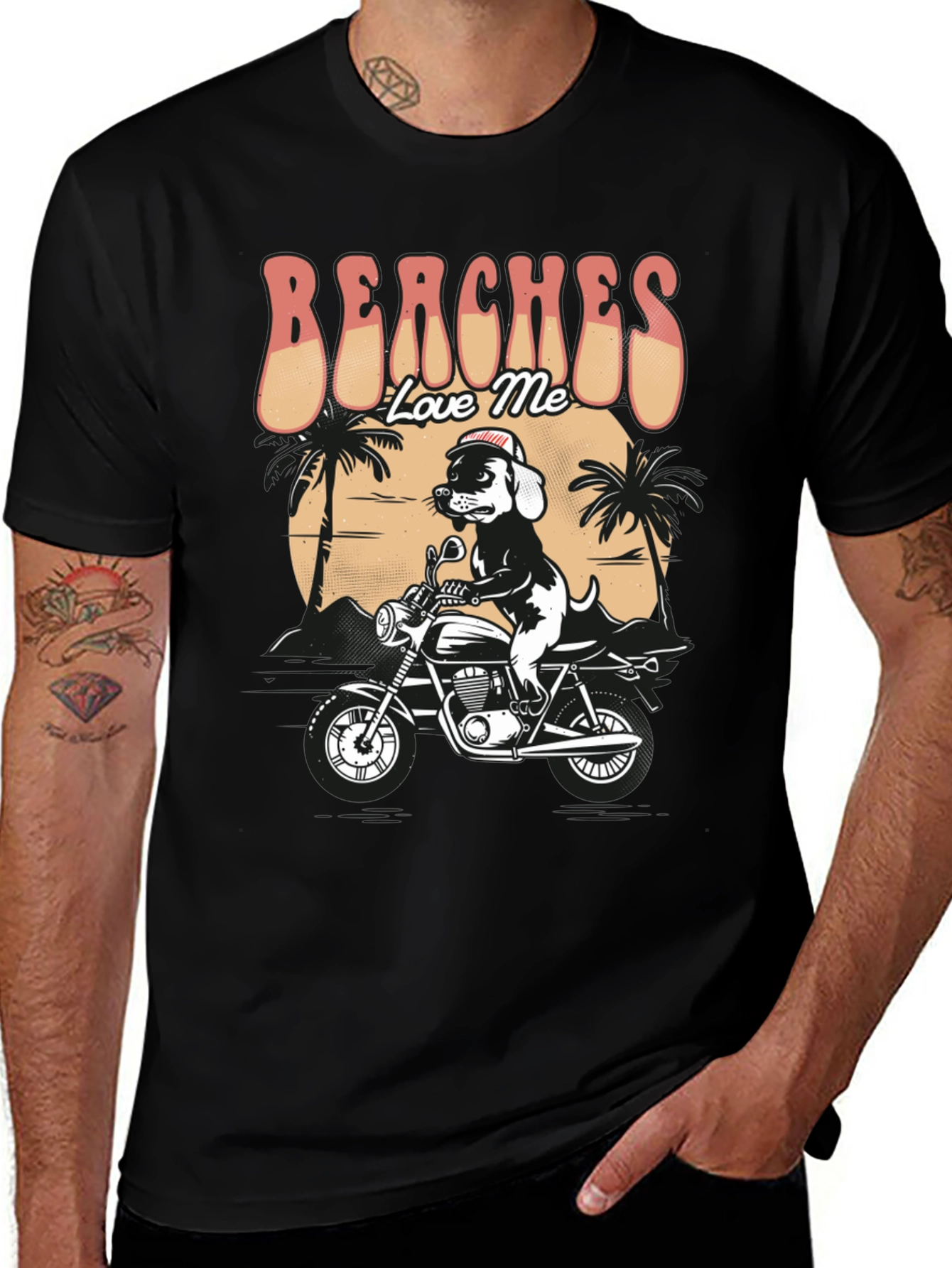 Beaches Love Me Dog on Motorcycle Graphic T-Shirt