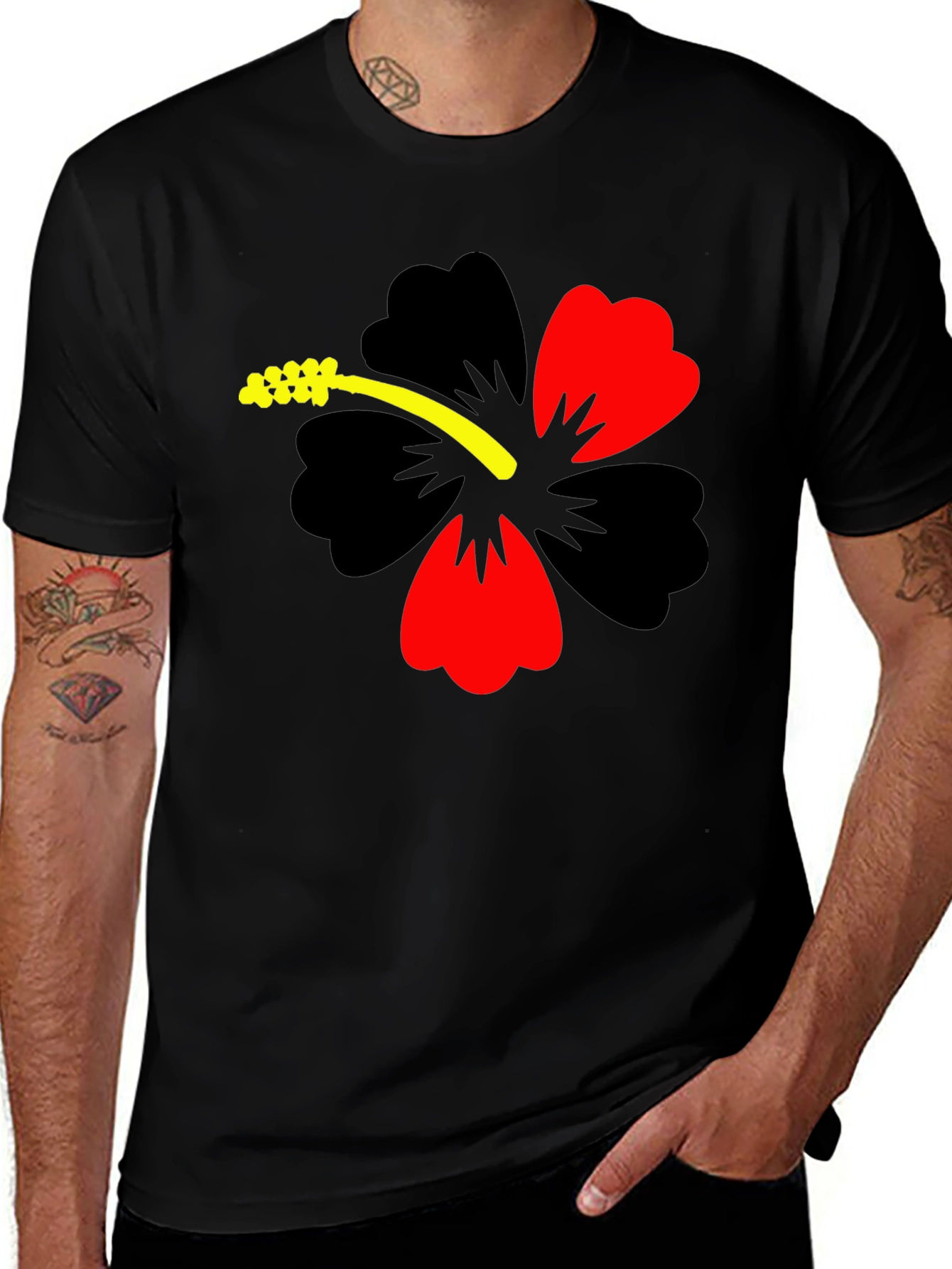 Variant 20 of Hibiscus Flower Graphic Tee - Casual Black T-Shirt