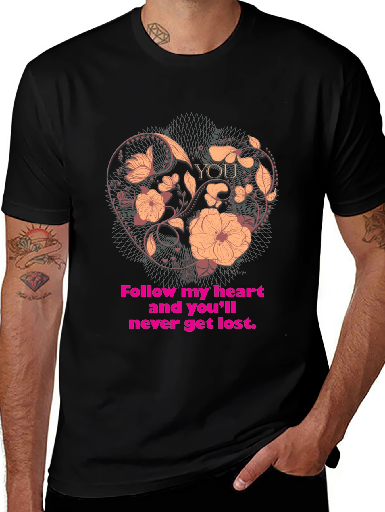 Variant 13 of Floral Heart Graphic Tee - Follow Your Heart T-Shirt