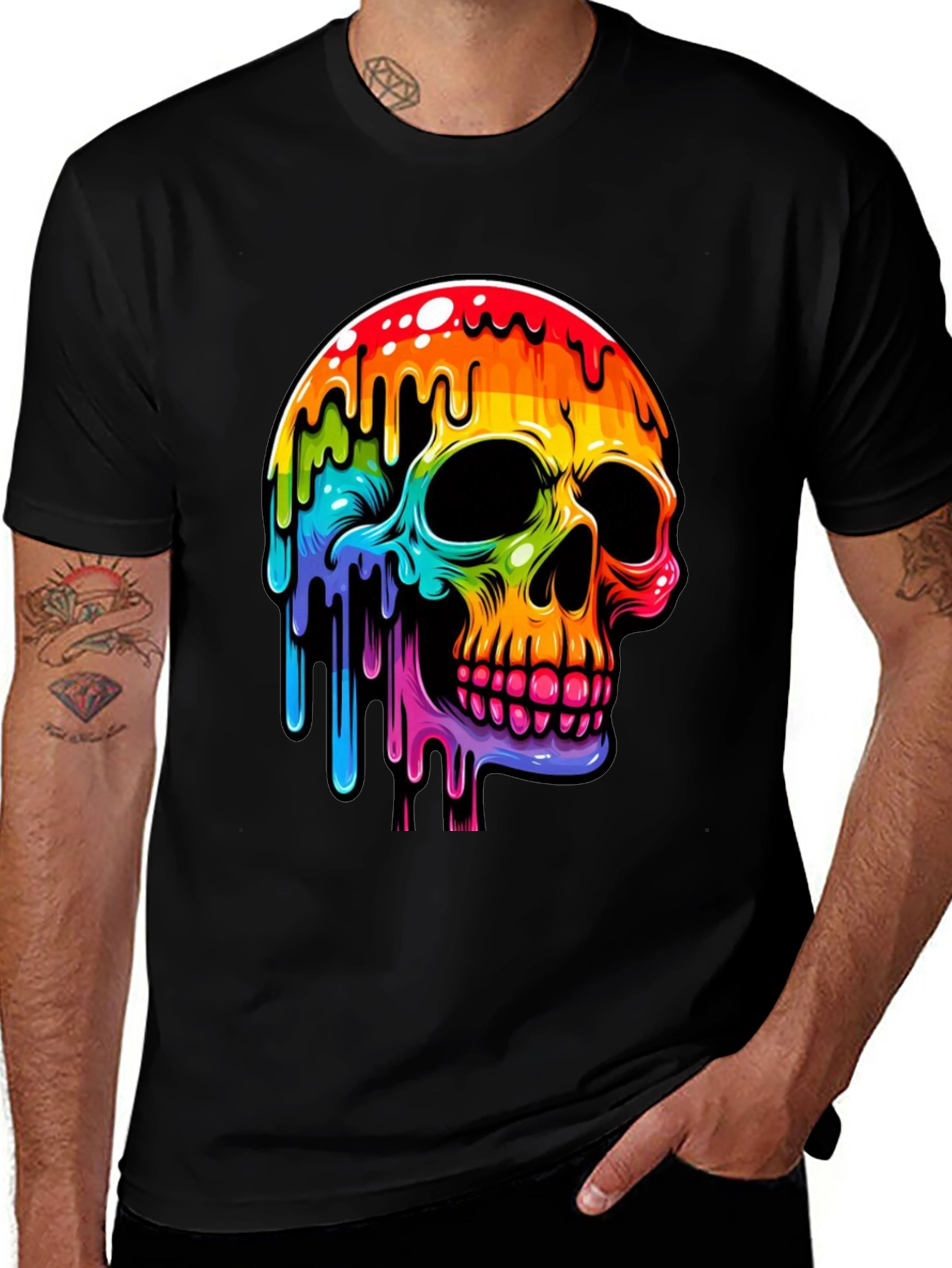 Variant 11 of Rainbow Dripping Skull Graphic Tee - Black