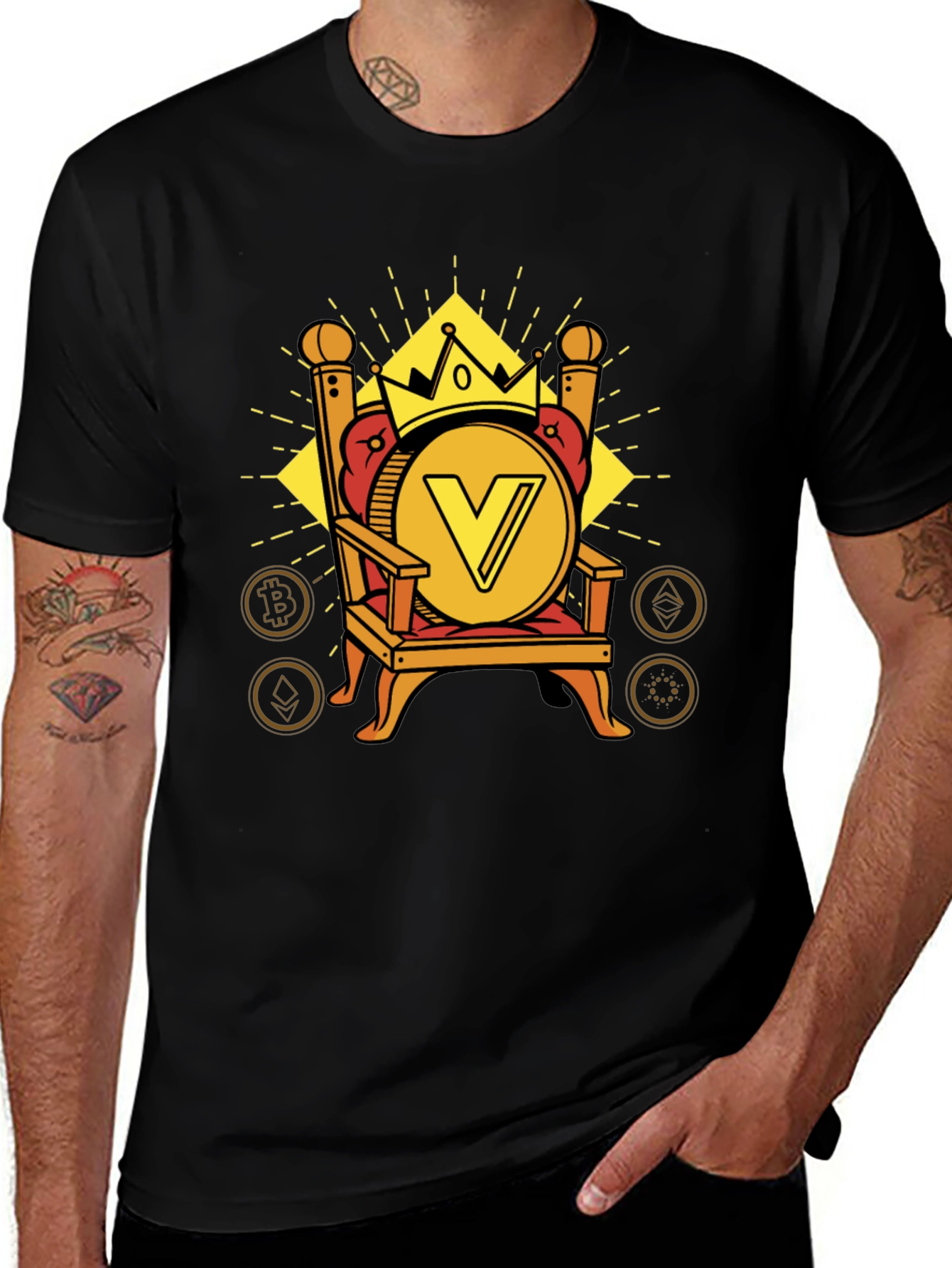 Variant 17 of Crypto King Throne Tee - Bitcoin, Ethereum, Vechain