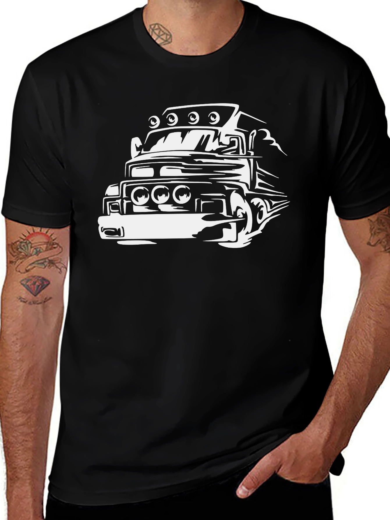 Variant 15 of Truck Graphic Tee - Bold Black Cotton Blend