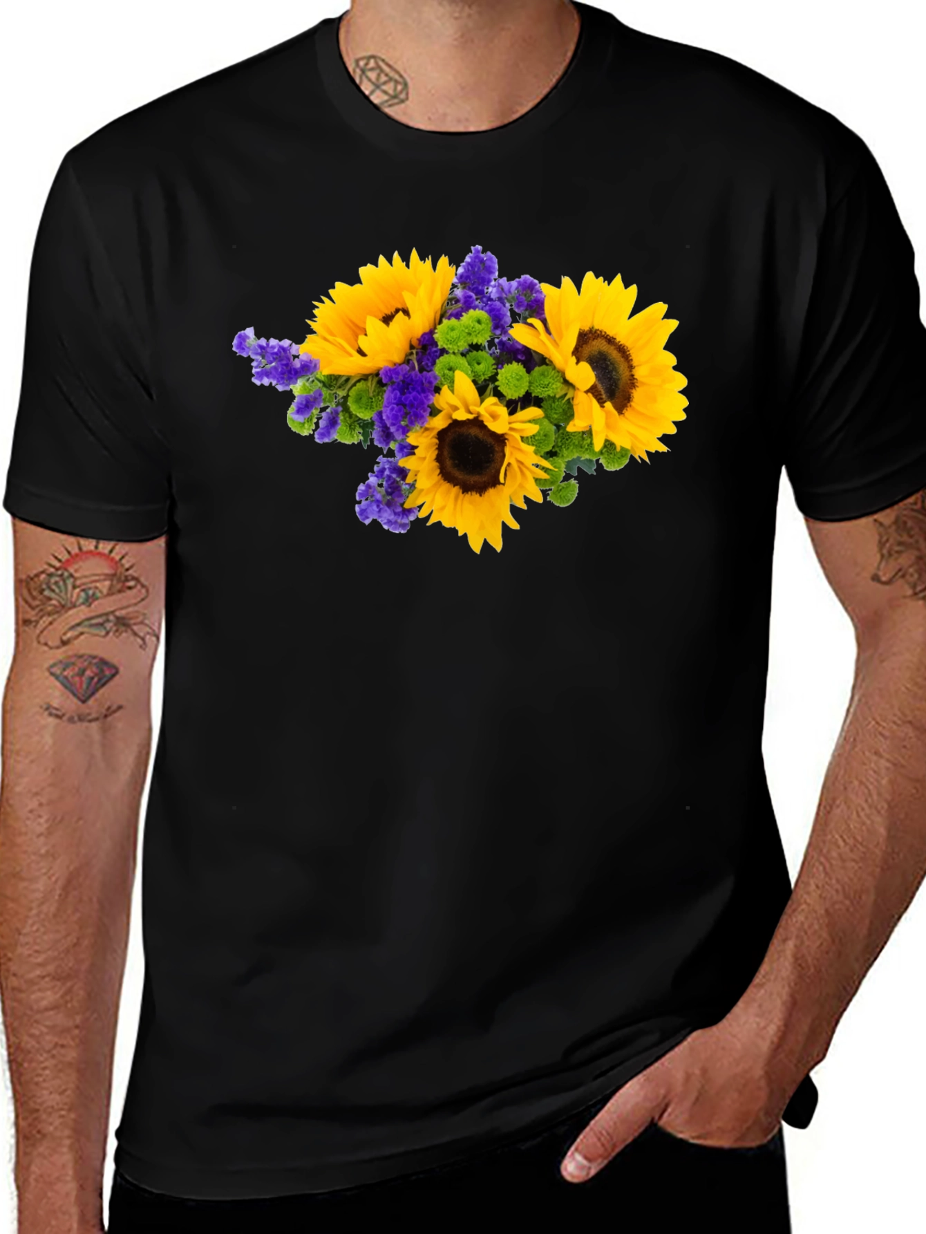 Variant 25 of Floral Sunflower Graphic Black T-Shirt