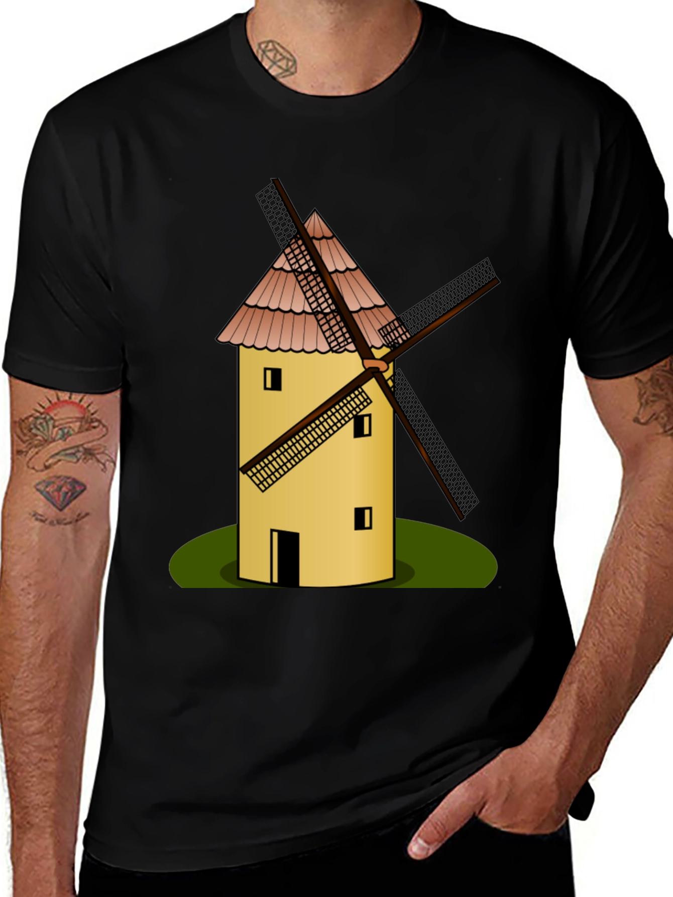 Variant 25 of Windmill Graphic T-Shirt - Black Cotton Tee