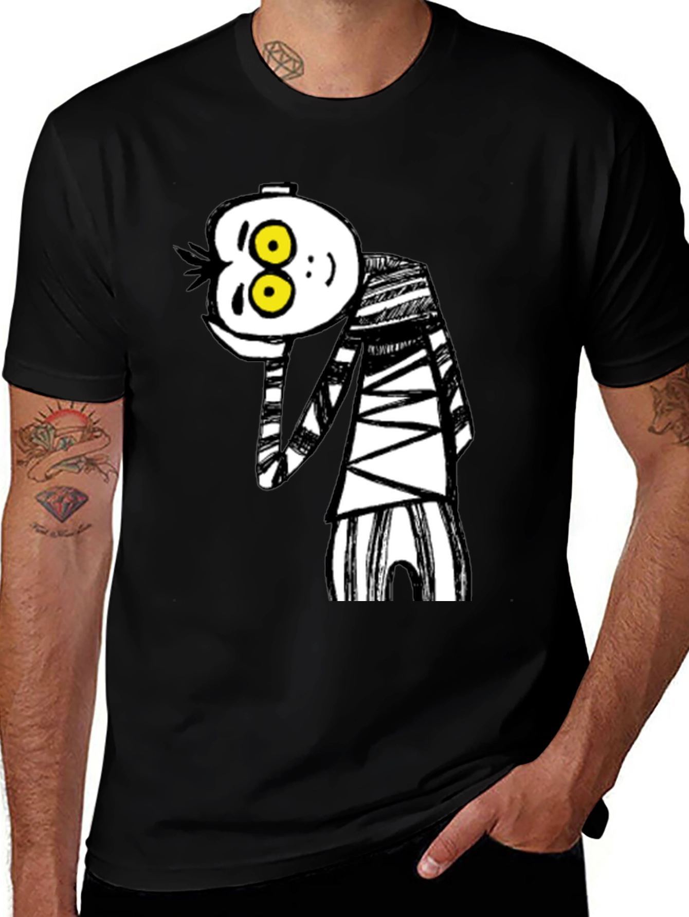 Black Whimsical Cartoon Character Graphic T-Shirt main image