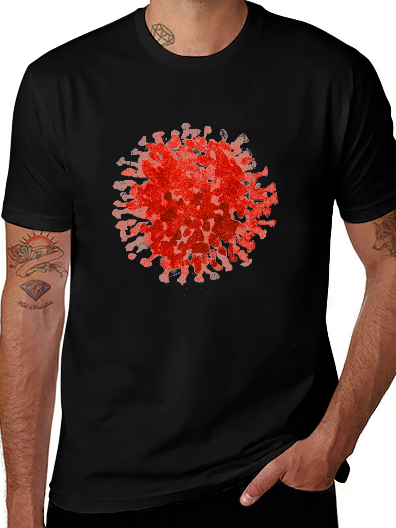 Variant 24 of Men's Black T-Shirt with Red Corona Design