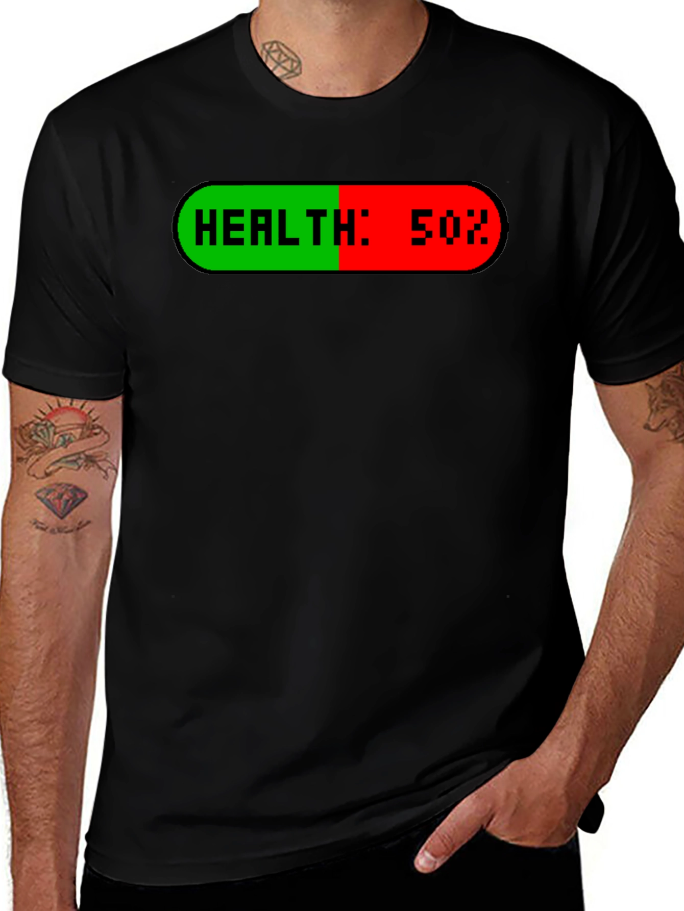 Variant 20 of Health Bar Gamer T-Shirt - 50% Health Remaining!