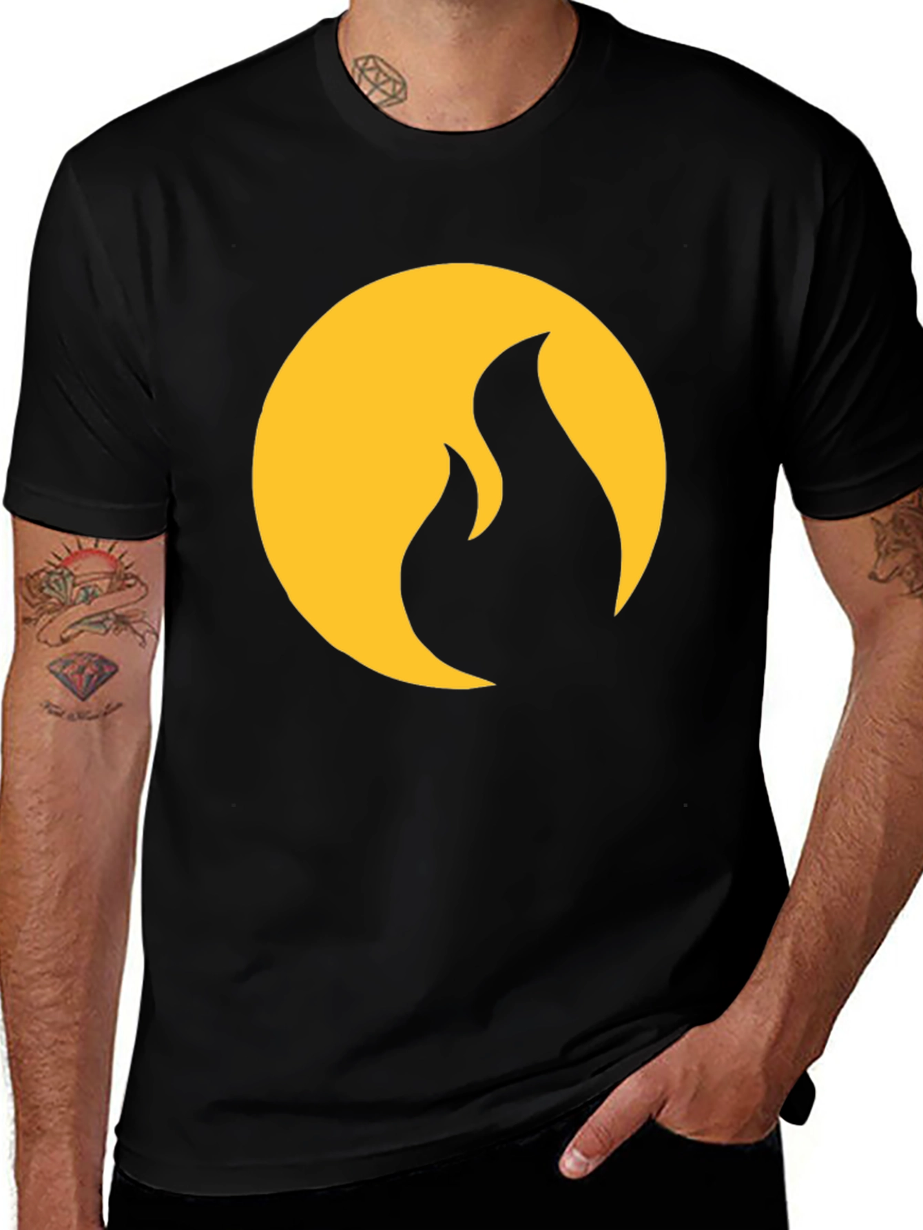 Variant 22 of Black T-Shirt with Gold Flame Design