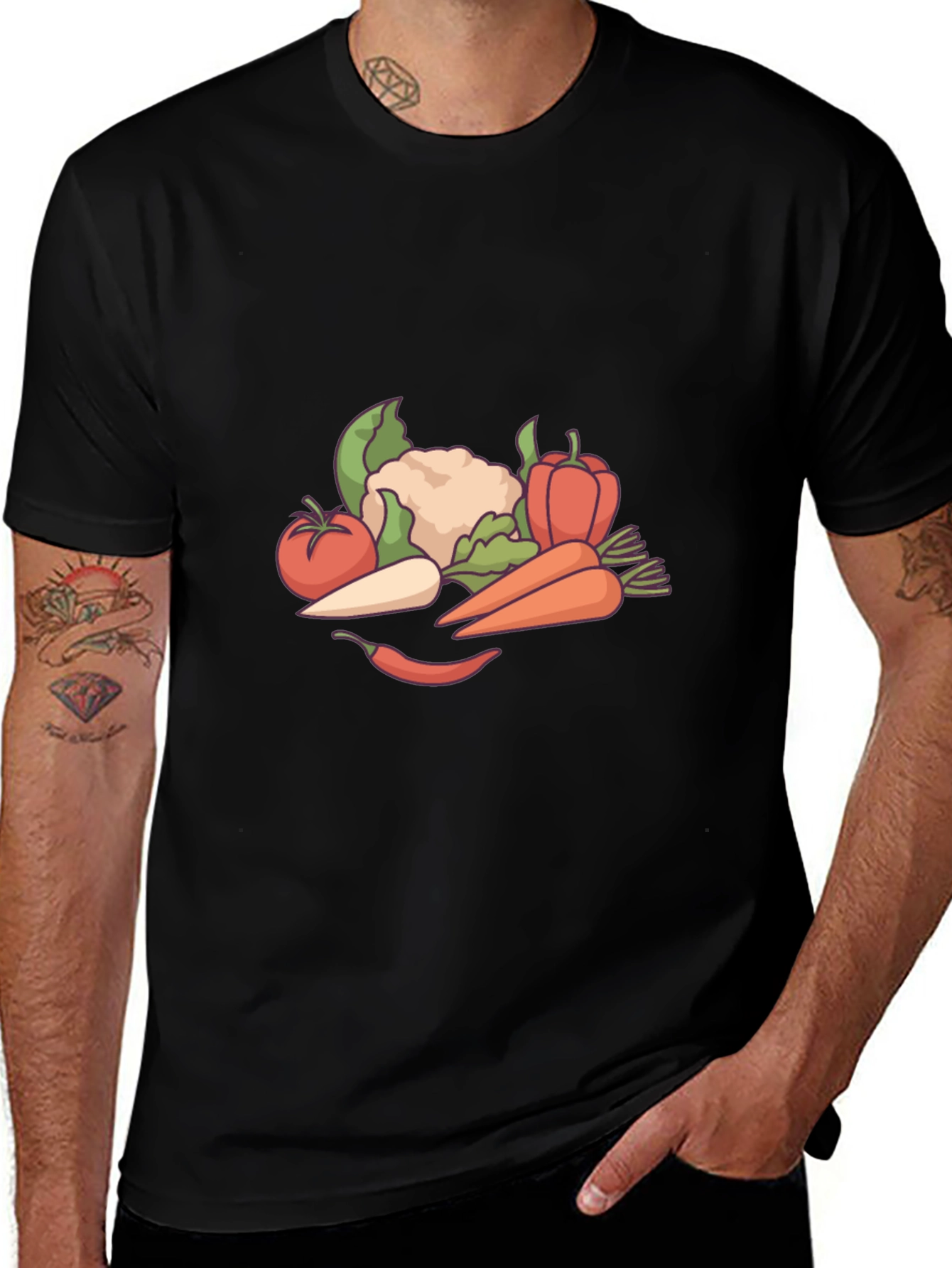 Vegetable Medley Black Graphic T-Shirt