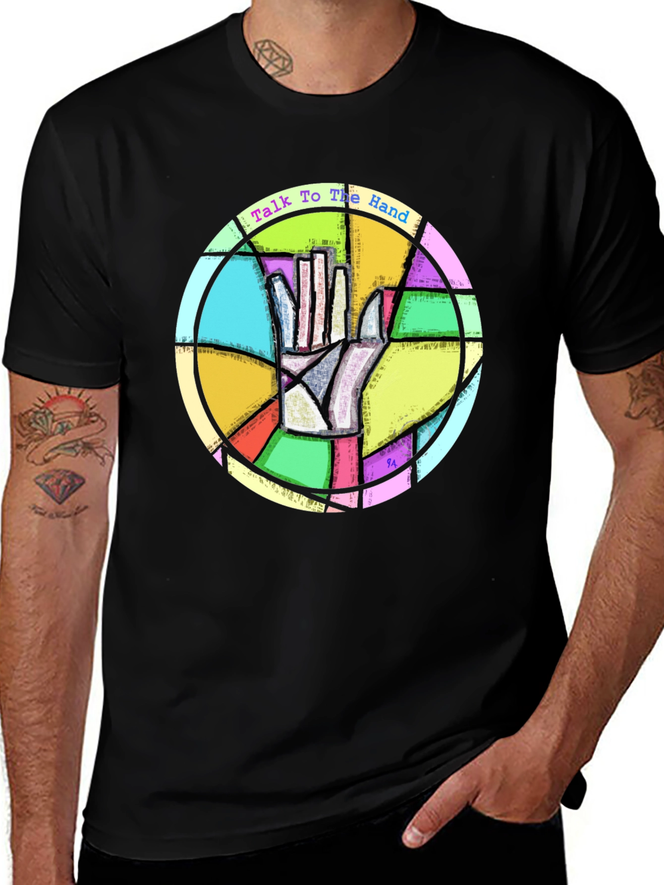 Variant 22 of Talk to the Hand T-Shirt - Stained Glass Design