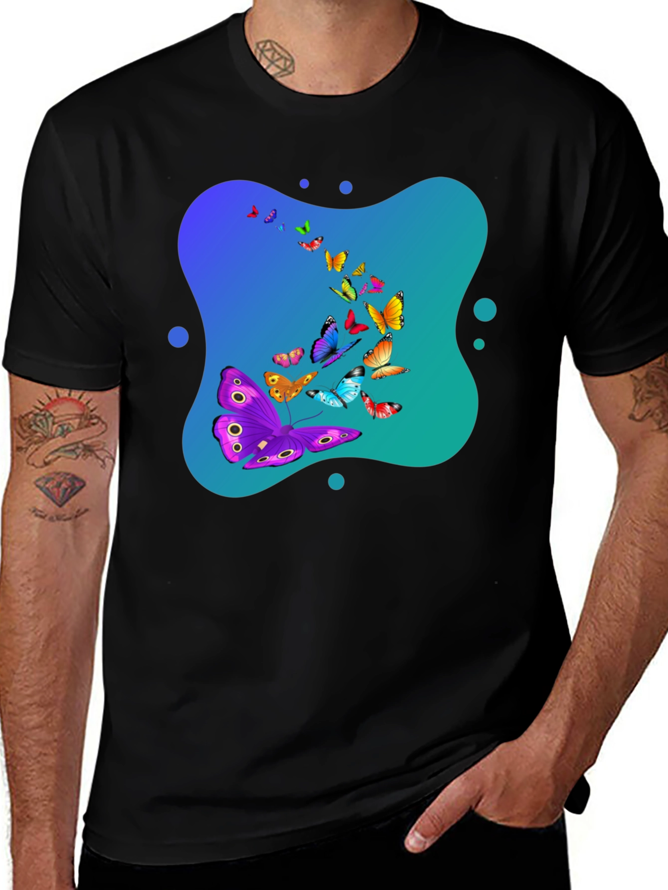 Variant 2 of Butterfly Swarm Graphic Black T-Shirt