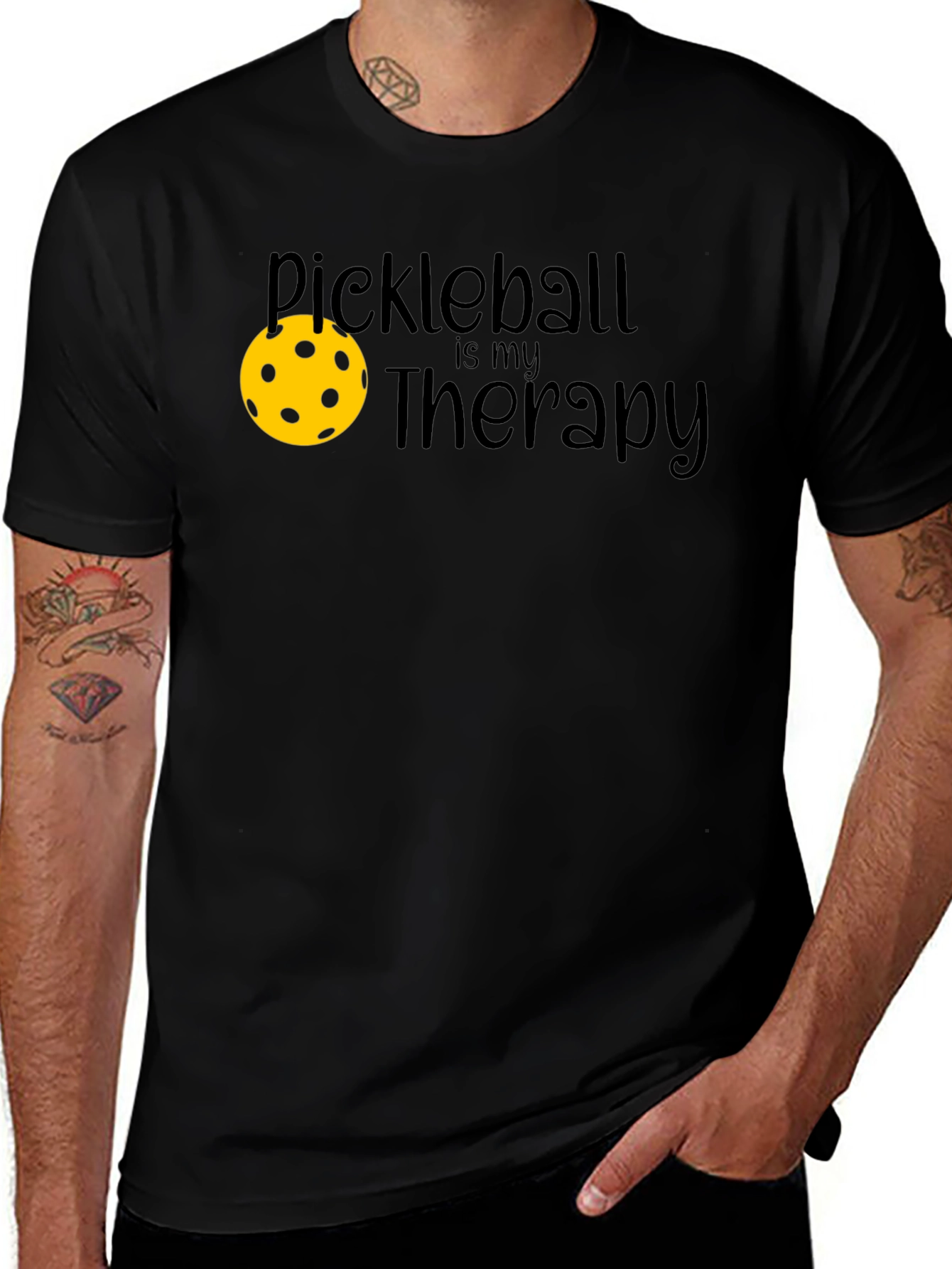 Variant 10 of Pickleball Therapy T-Shirt - Black Graphic Tee