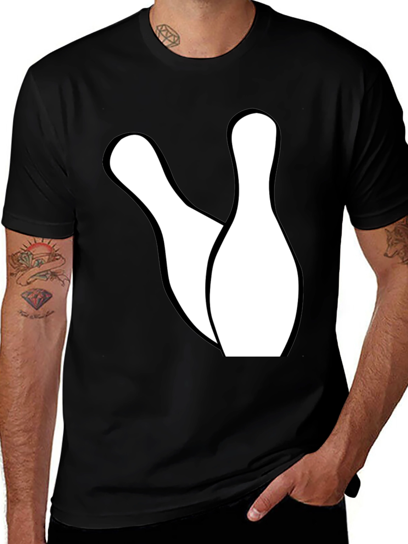 Variant 8 of Bowling Pins Graphic Tee - Black Cotton Casual Shirt