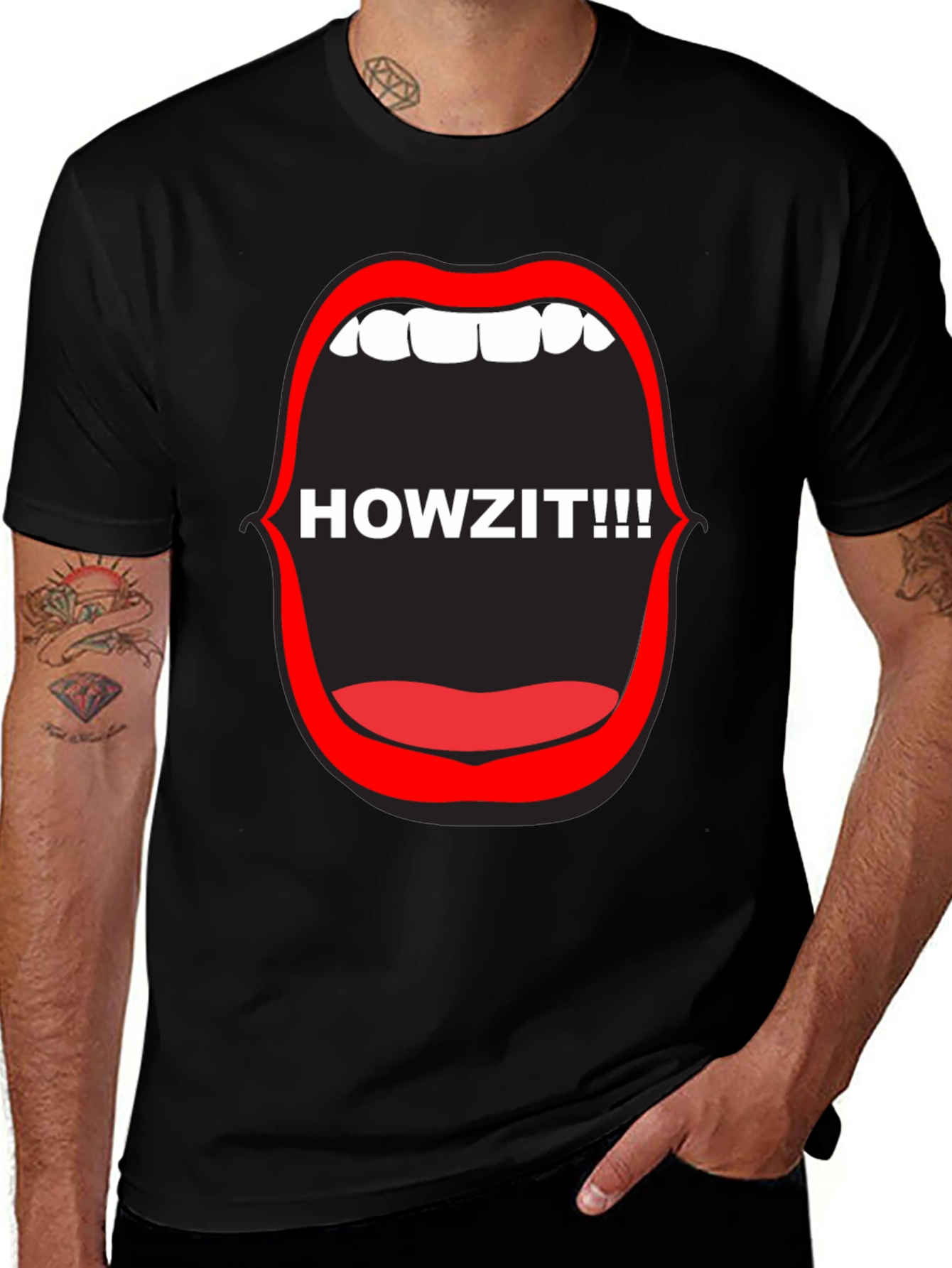 Variant 3 of Howzit!!! Graphic T-Shirt - Bold Open Mouth Design