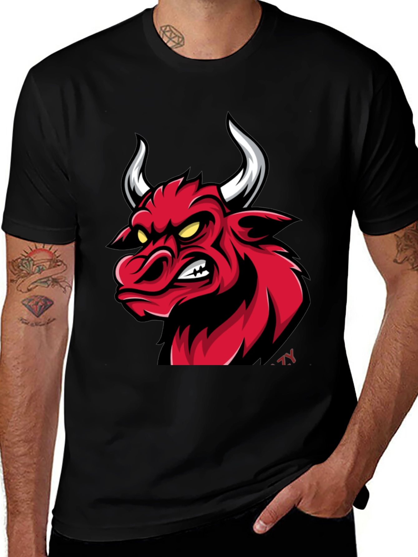 Variant 26 of Men's Black T-Shirt with Red Bull Graphic