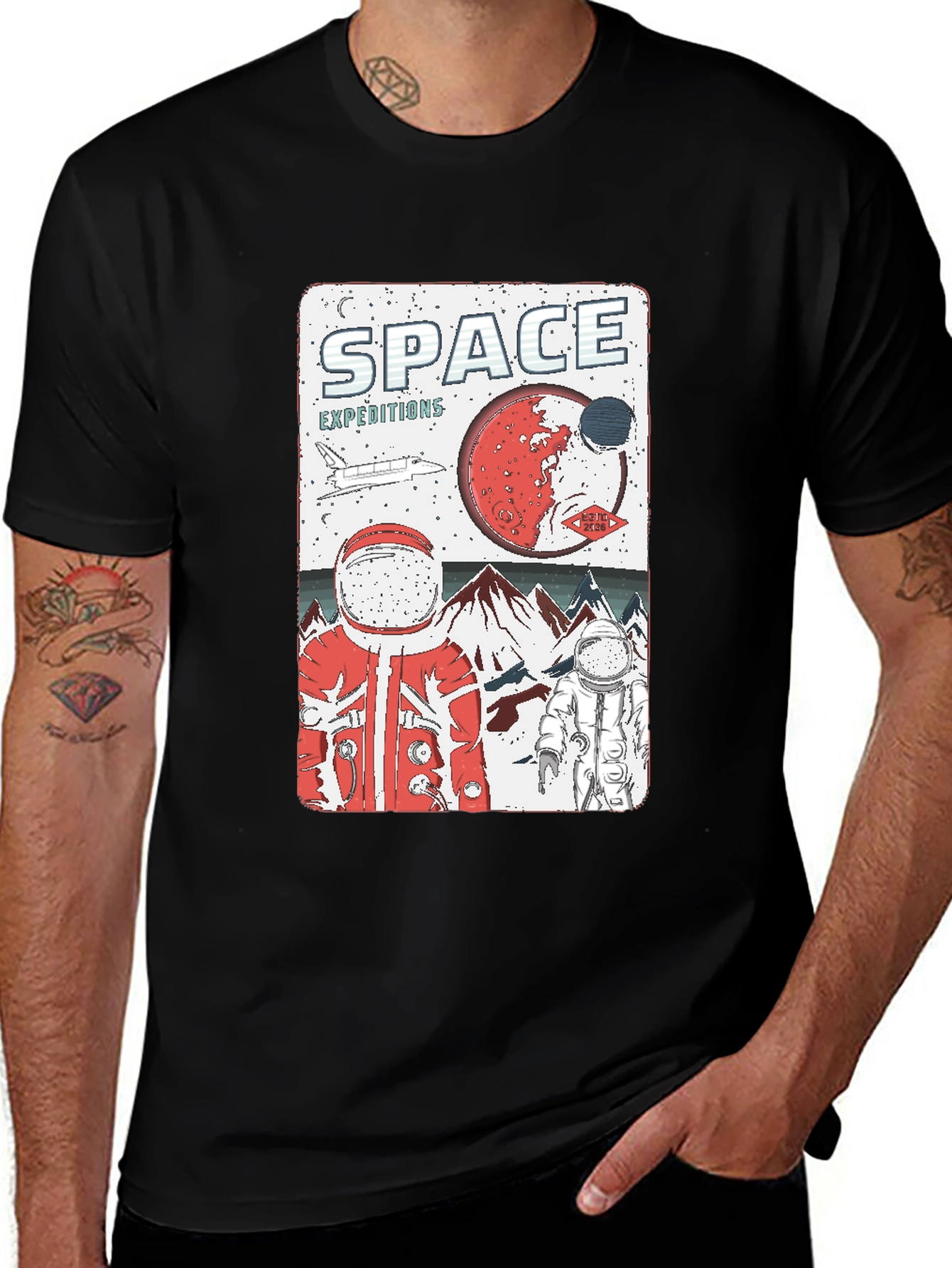 Variant 13 of Space Expedition Graphic Tee - Black Cotton Astronaut Shirt