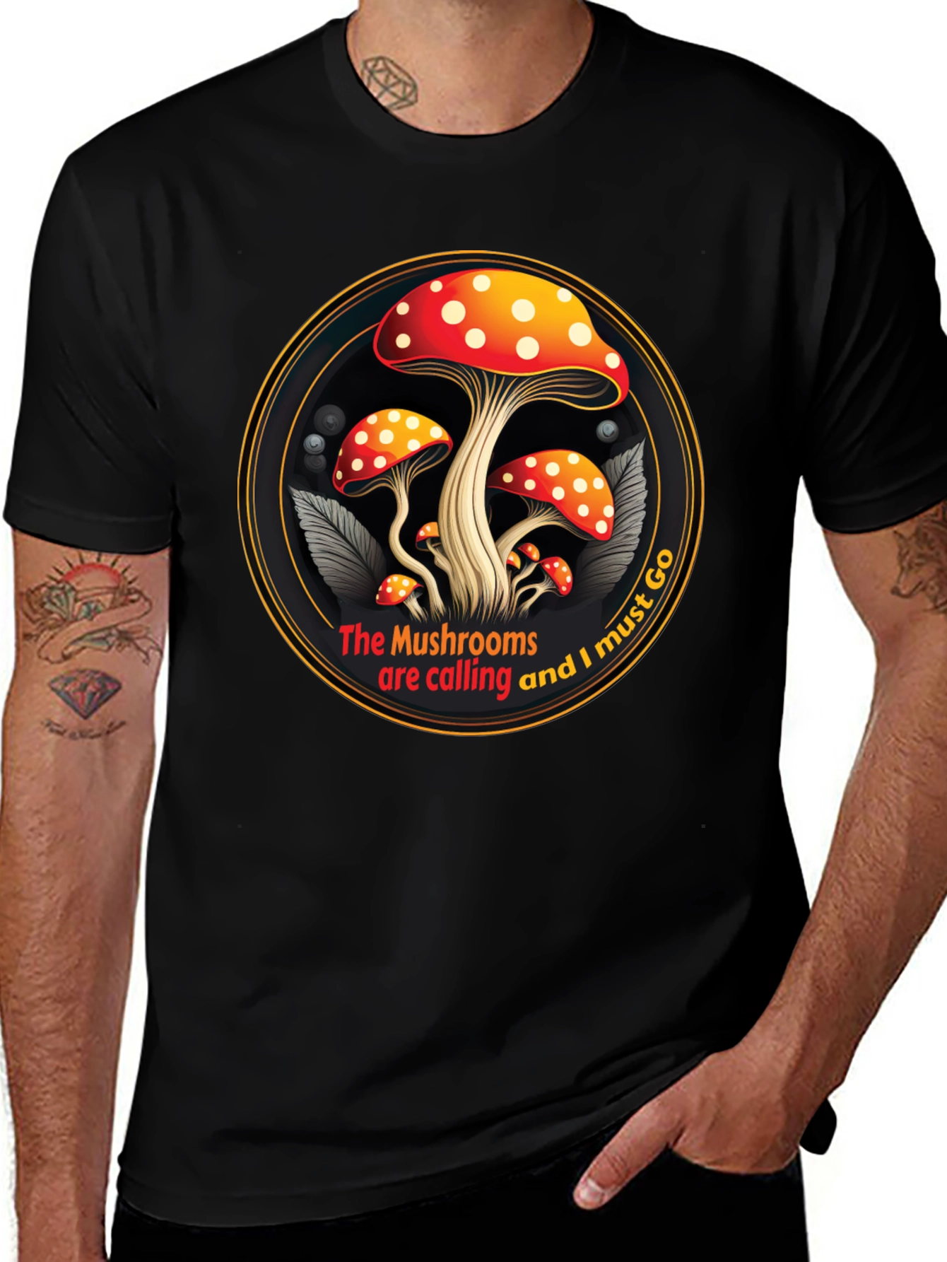 Variant 11 of Mushroom Calling Graphic Tee - Black