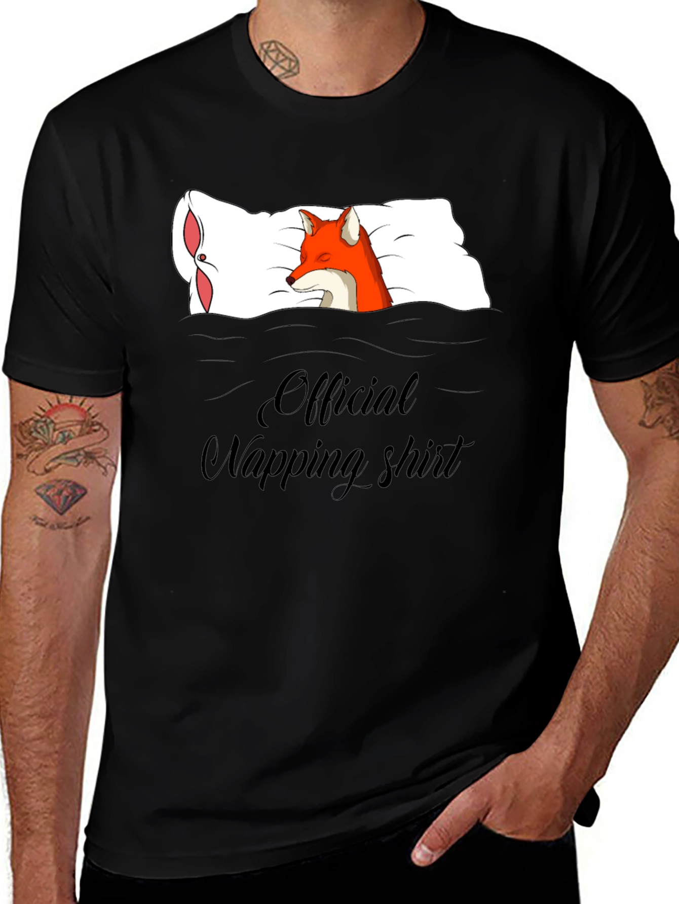 Variant 10 of Napping Fox Graphic Tee - Soft & Comfortable Black T-Shirt