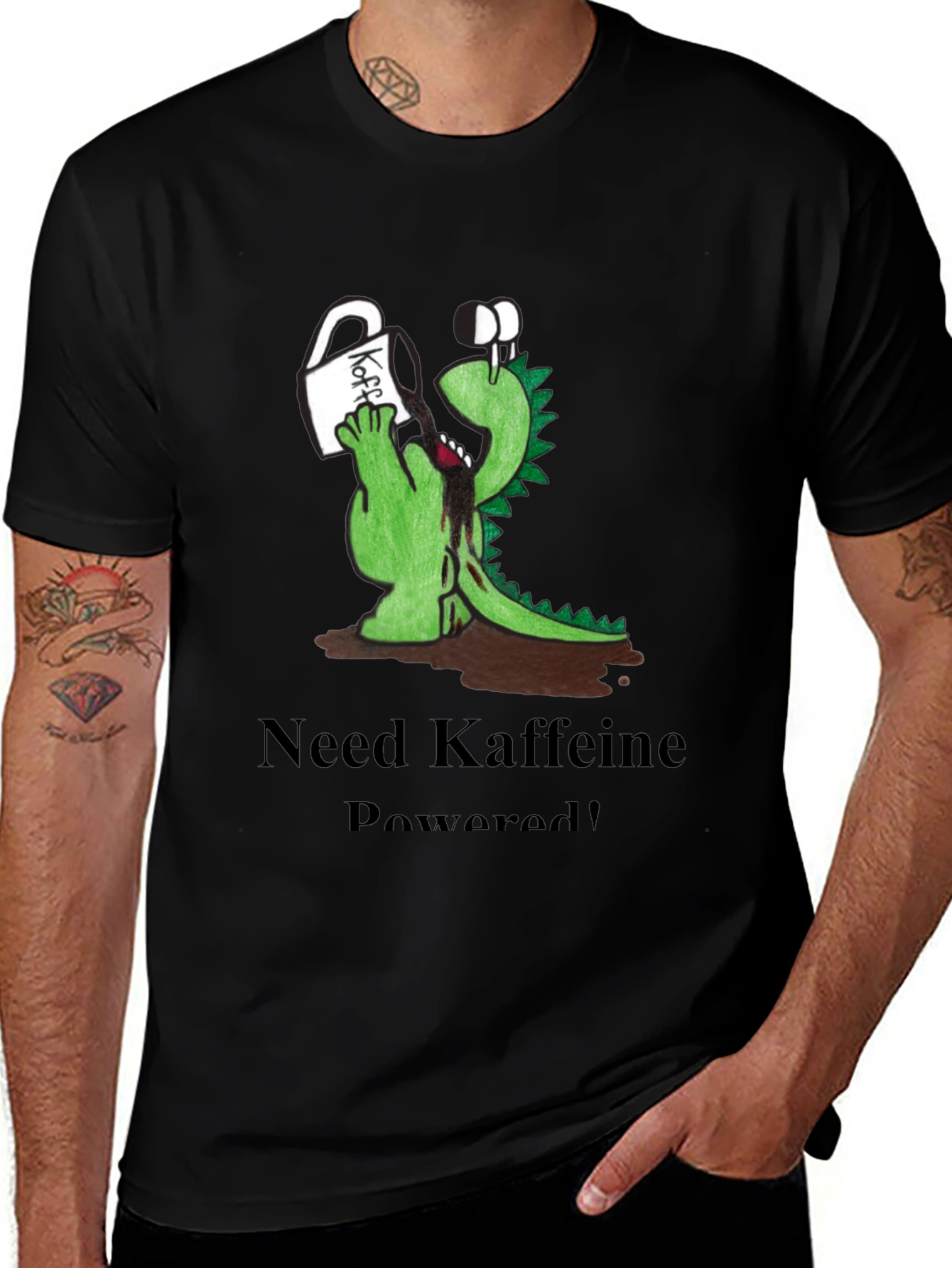 Variant 9 of Kaffeine Powered Tee - Funny Dinosaur Coffee Lover Shirt