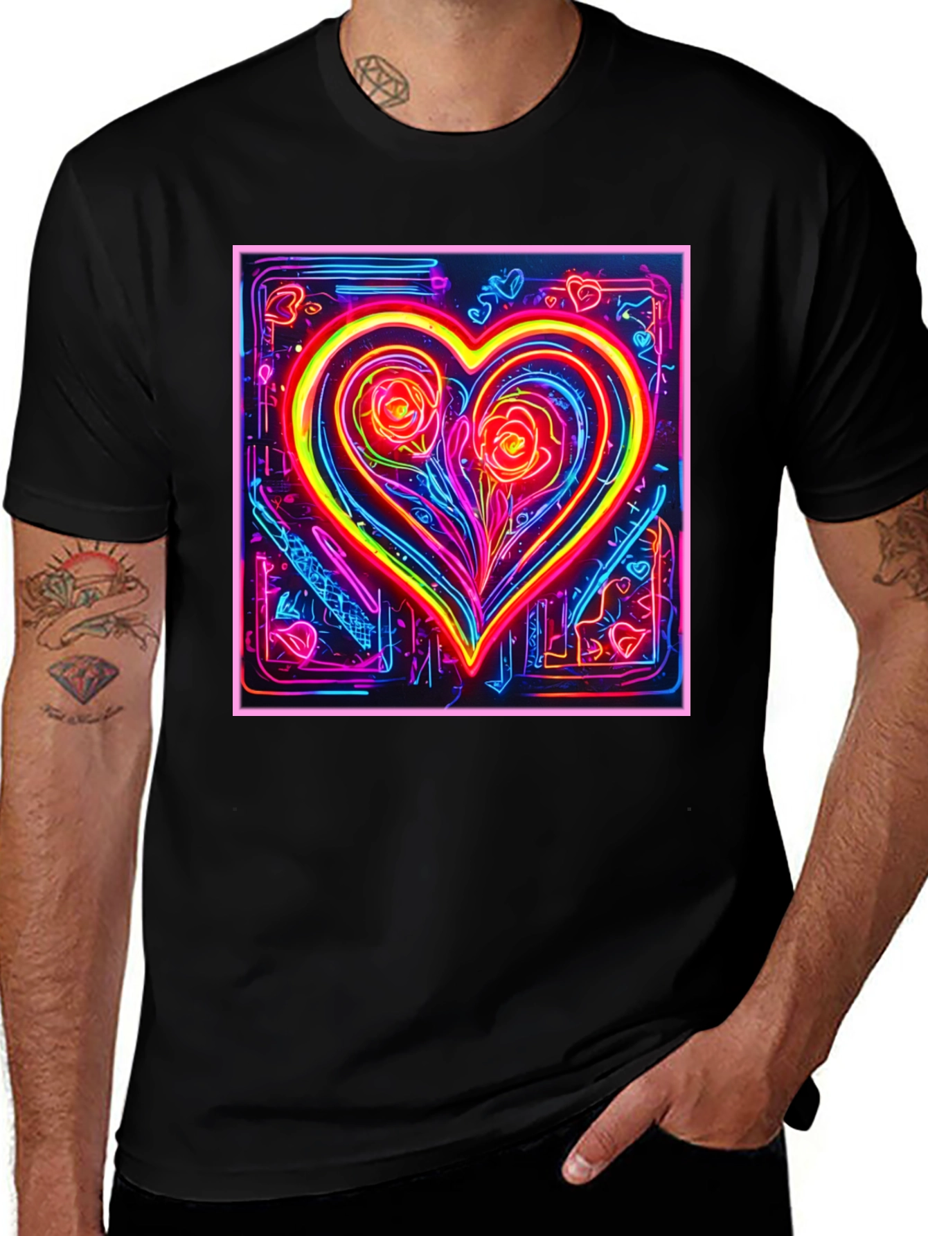 Variant 10 of Neon Heart Rose Graphic T-Shirt
