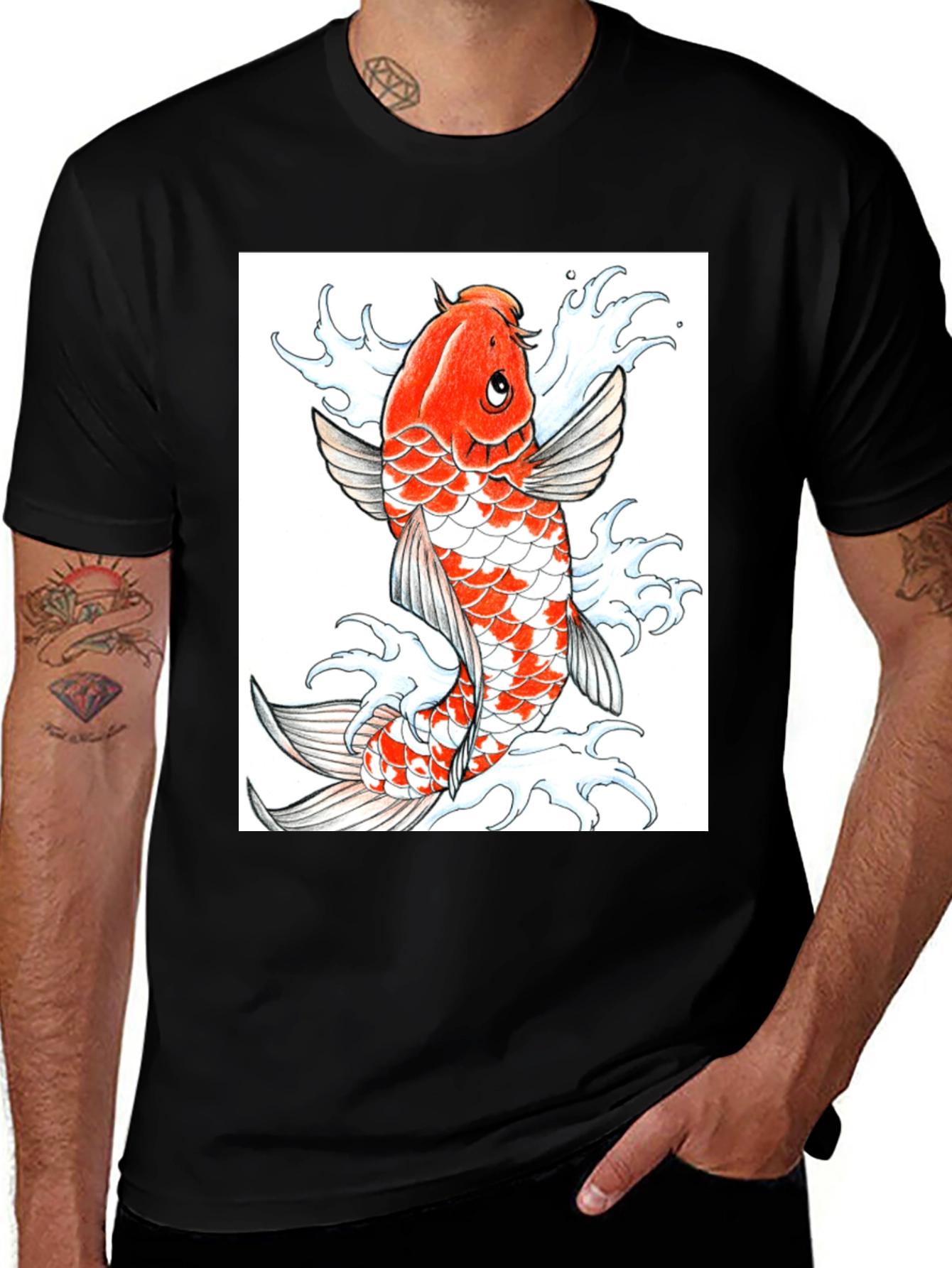 Koi Fish Graphic Print Tee - Artistic Style